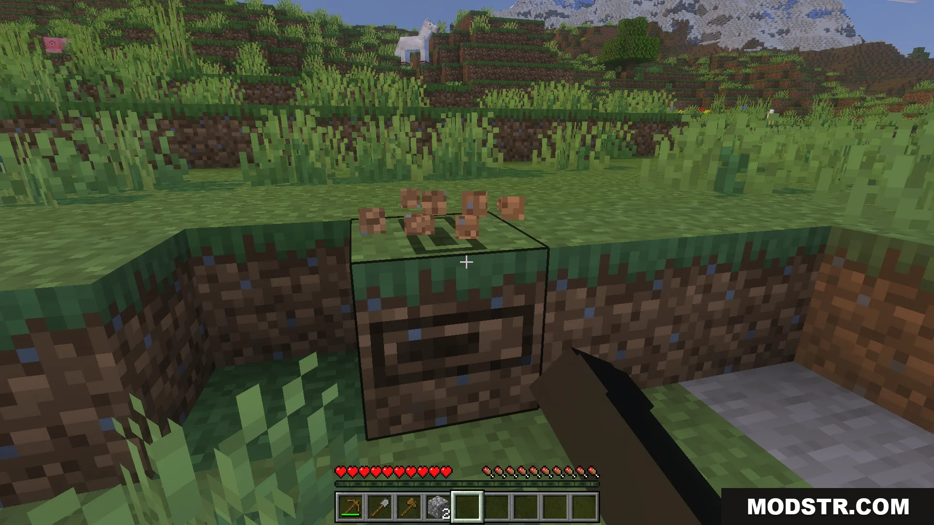 Loading Block Breaking Animation Texture Pack Screenshot 4 A progress bar appears on a grass block while it is being broken