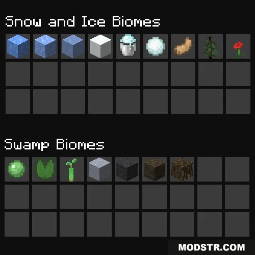 Localized Fishing Tables Data Pack Screenshot 4 Inventory grids displaying unique fishing rewards for snow and swamp environments