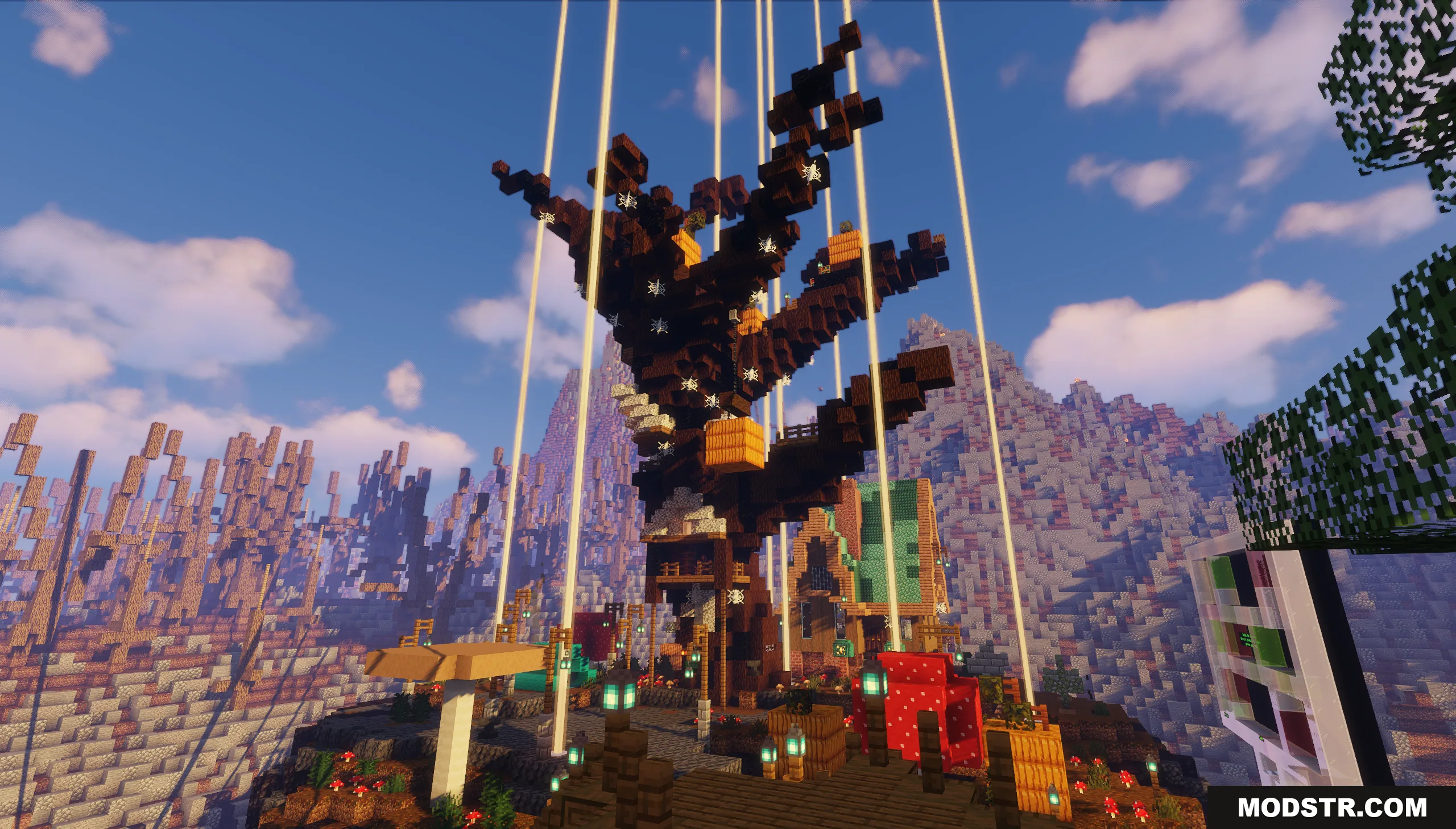 Logical Codes on the Island Map Screenshot 1 A massive dark tree structure surrounded by vertical beams of golden light