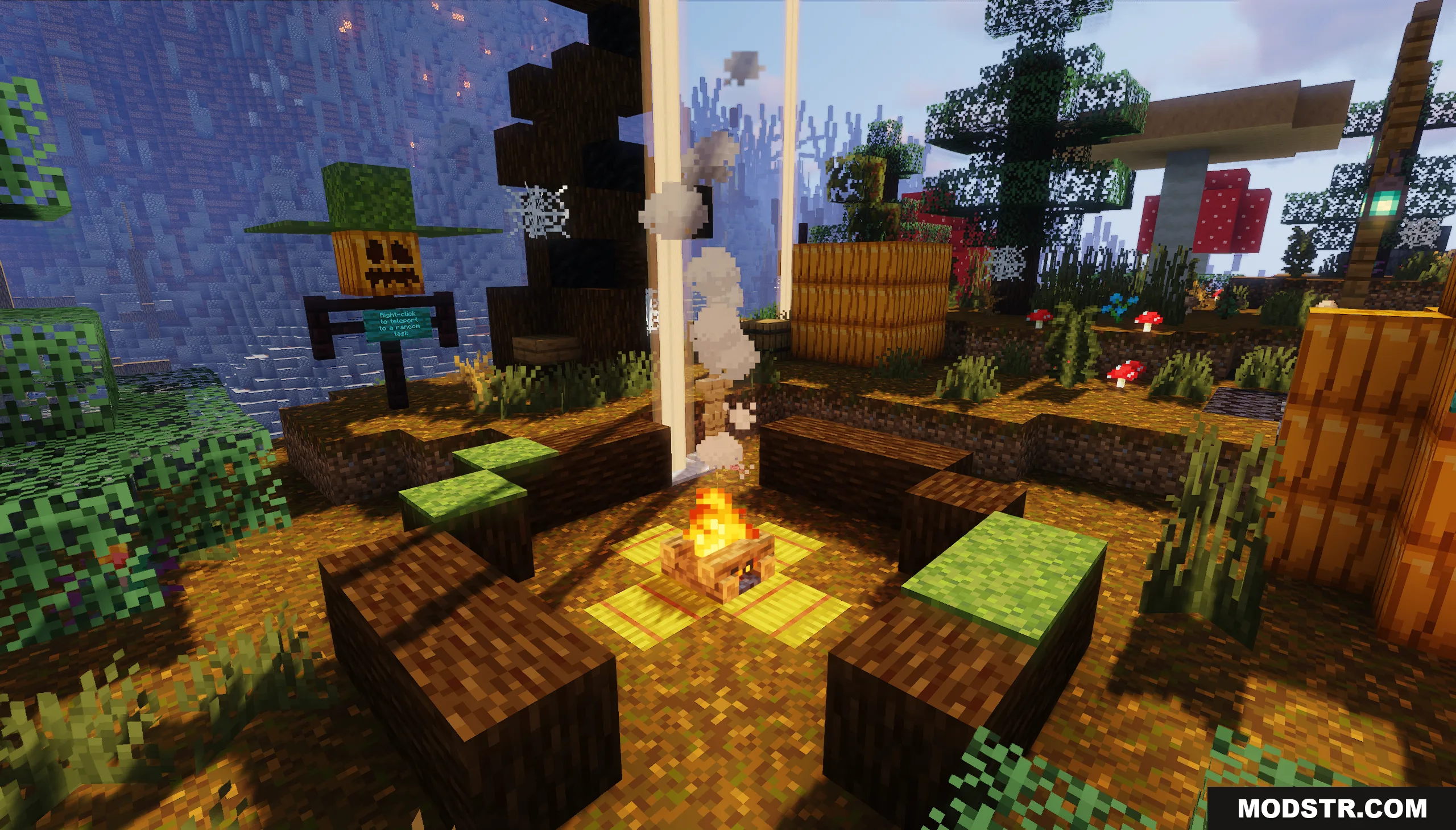 Logical Codes on the Island Map Screenshot 4 A cozy campfire area with log benches and a pumpkin headed scarecrow