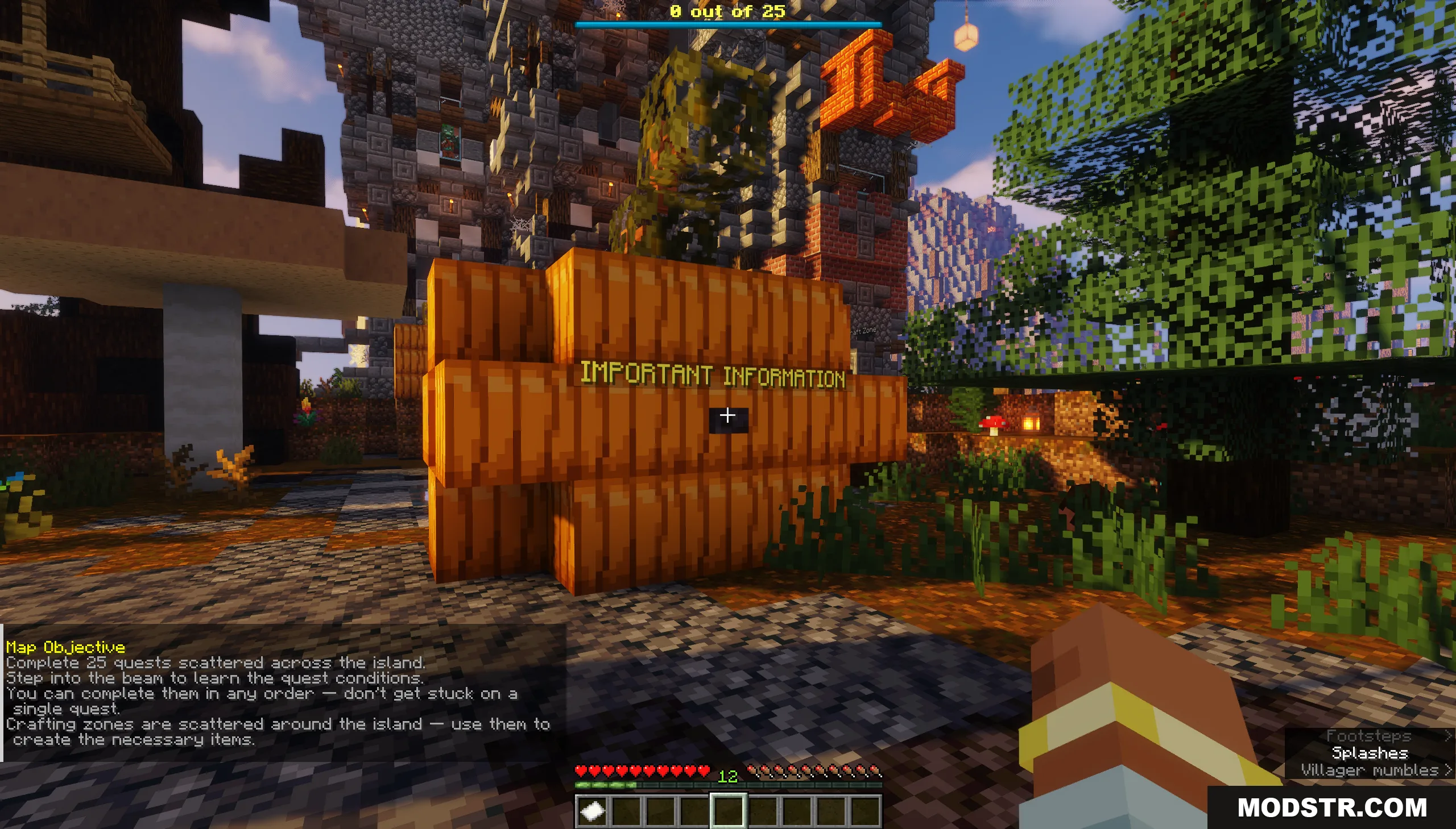 Logical Codes on the Island Map Screenshot 2 Player standing before a wooden structure with floating text and map objective details