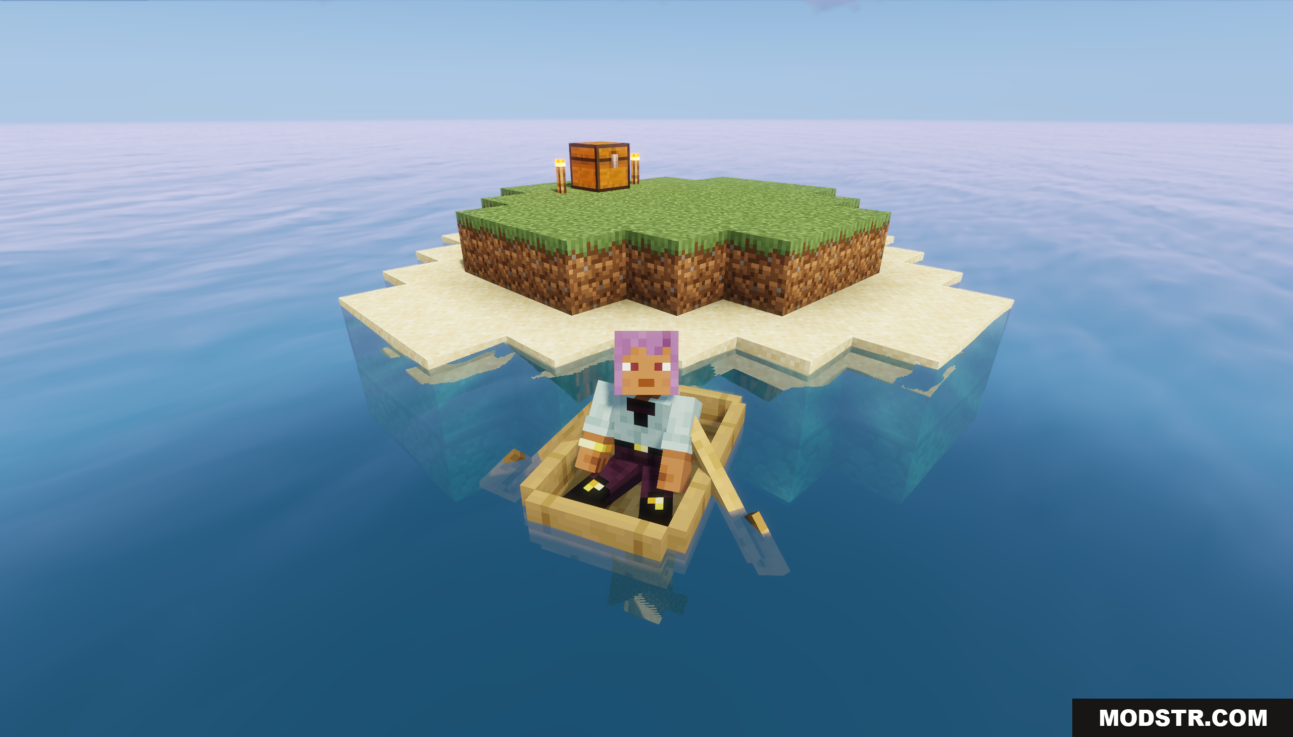 Lonely Island Map Screenshot 3 Small survival island with a chest and wooden boat nearby