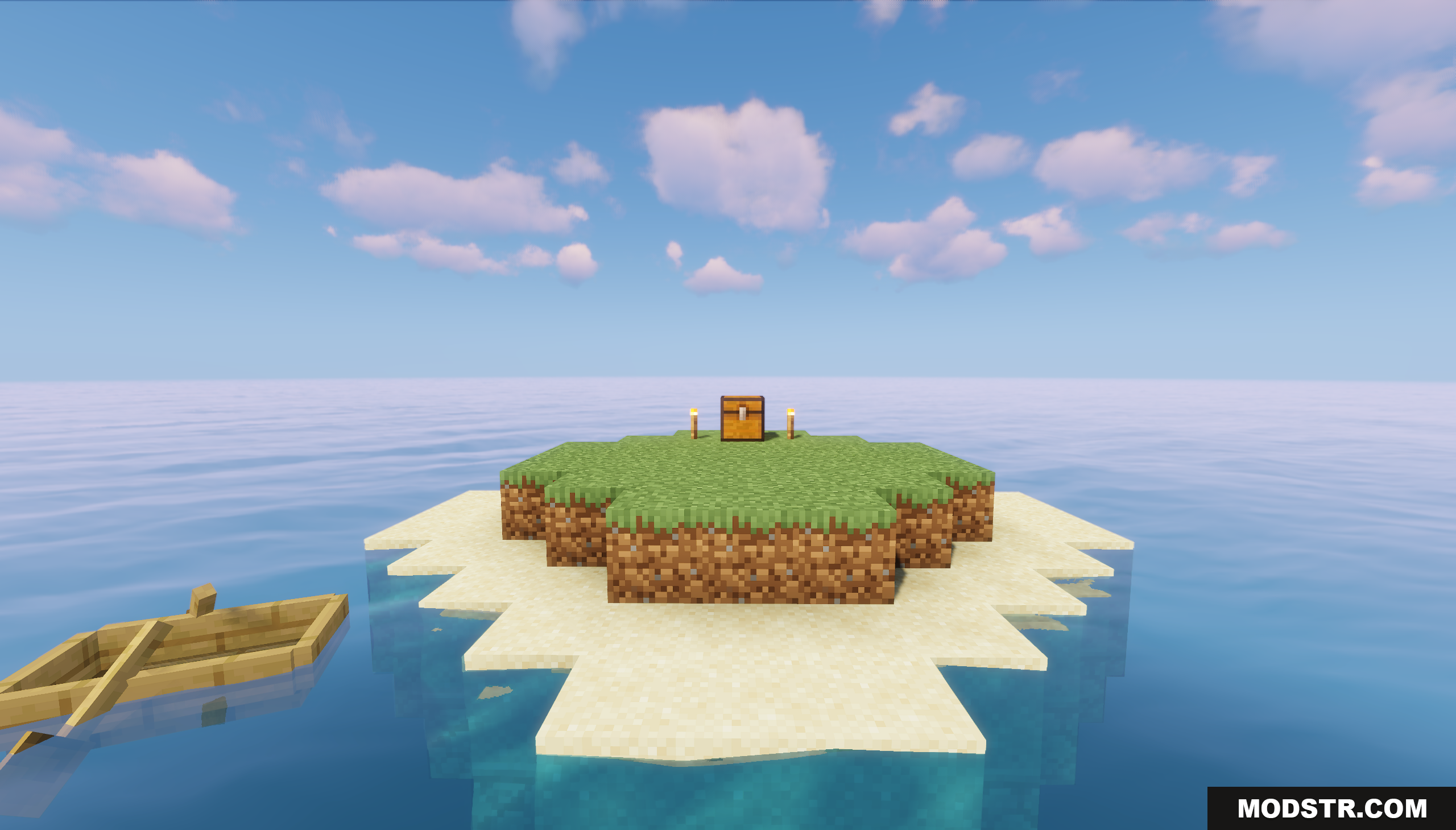 Lonely Island Map Screenshot 4 Player character sitting in a wooden boat near the survival island