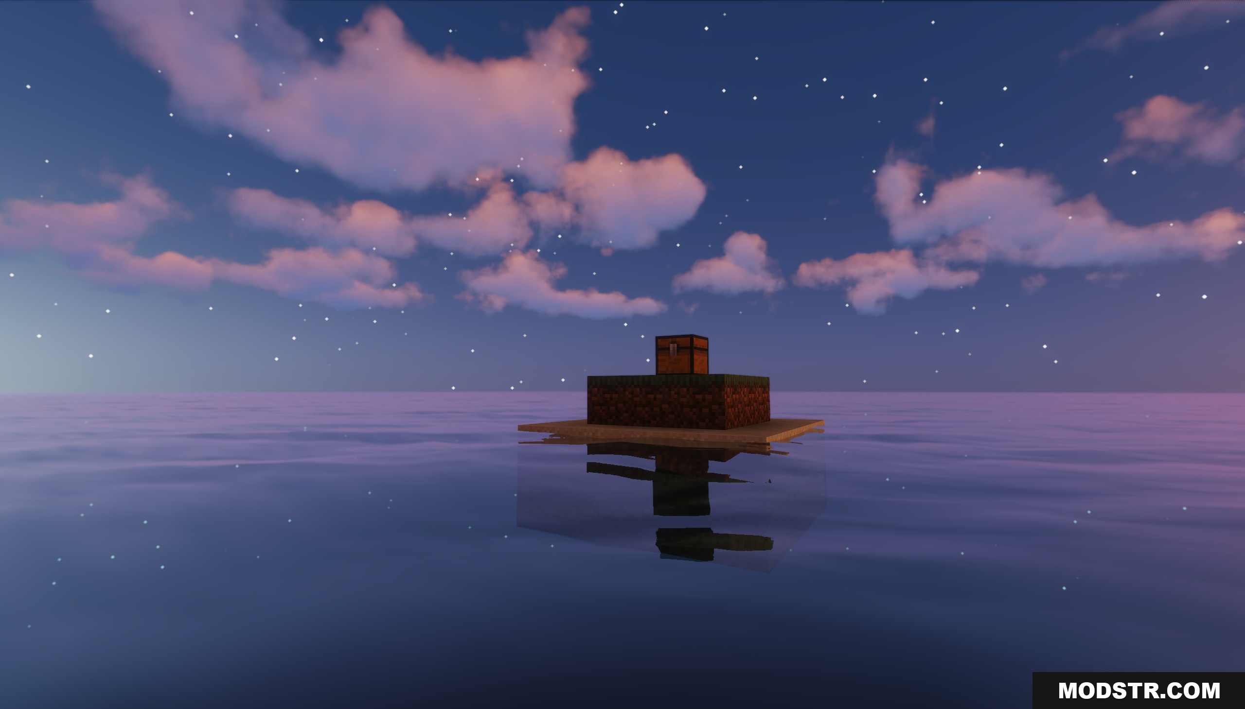 Lonely Island Map Screenshot 9 Small dirt island with a chest floating on water at night