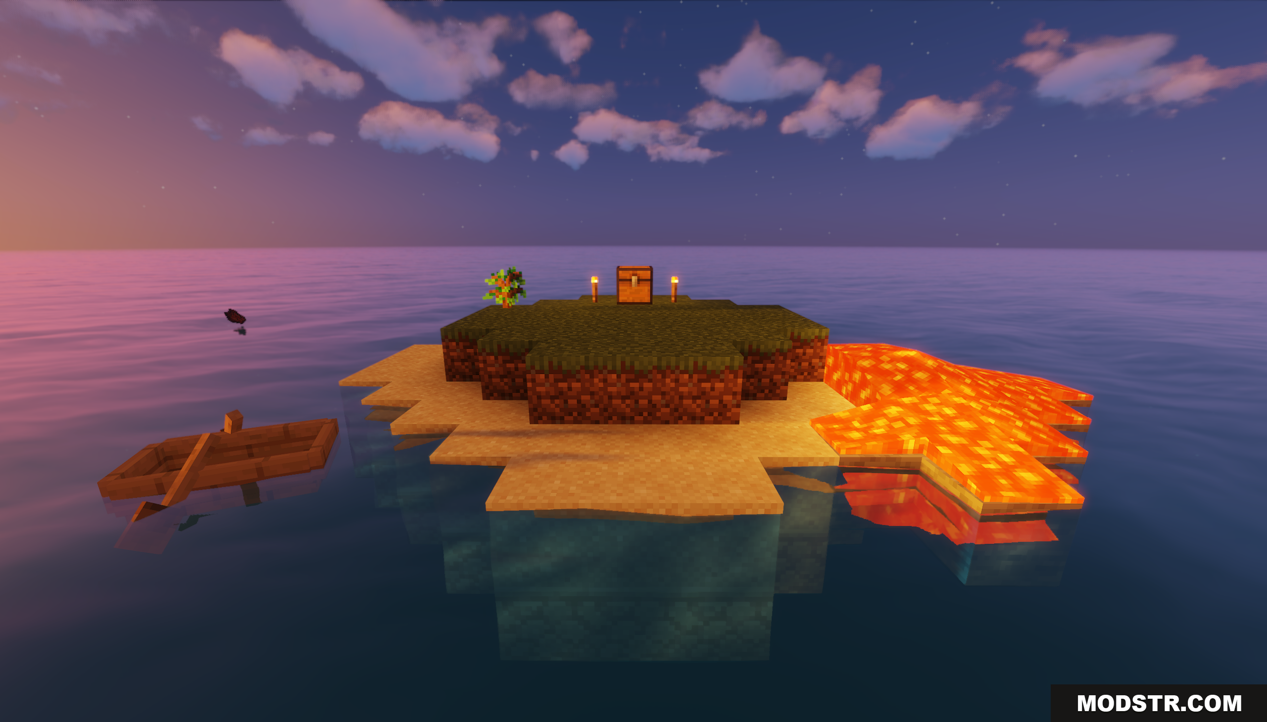Lonely Island Map Screenshot 8 Expanded survival island featuring a chest boat torches and flowing lava
