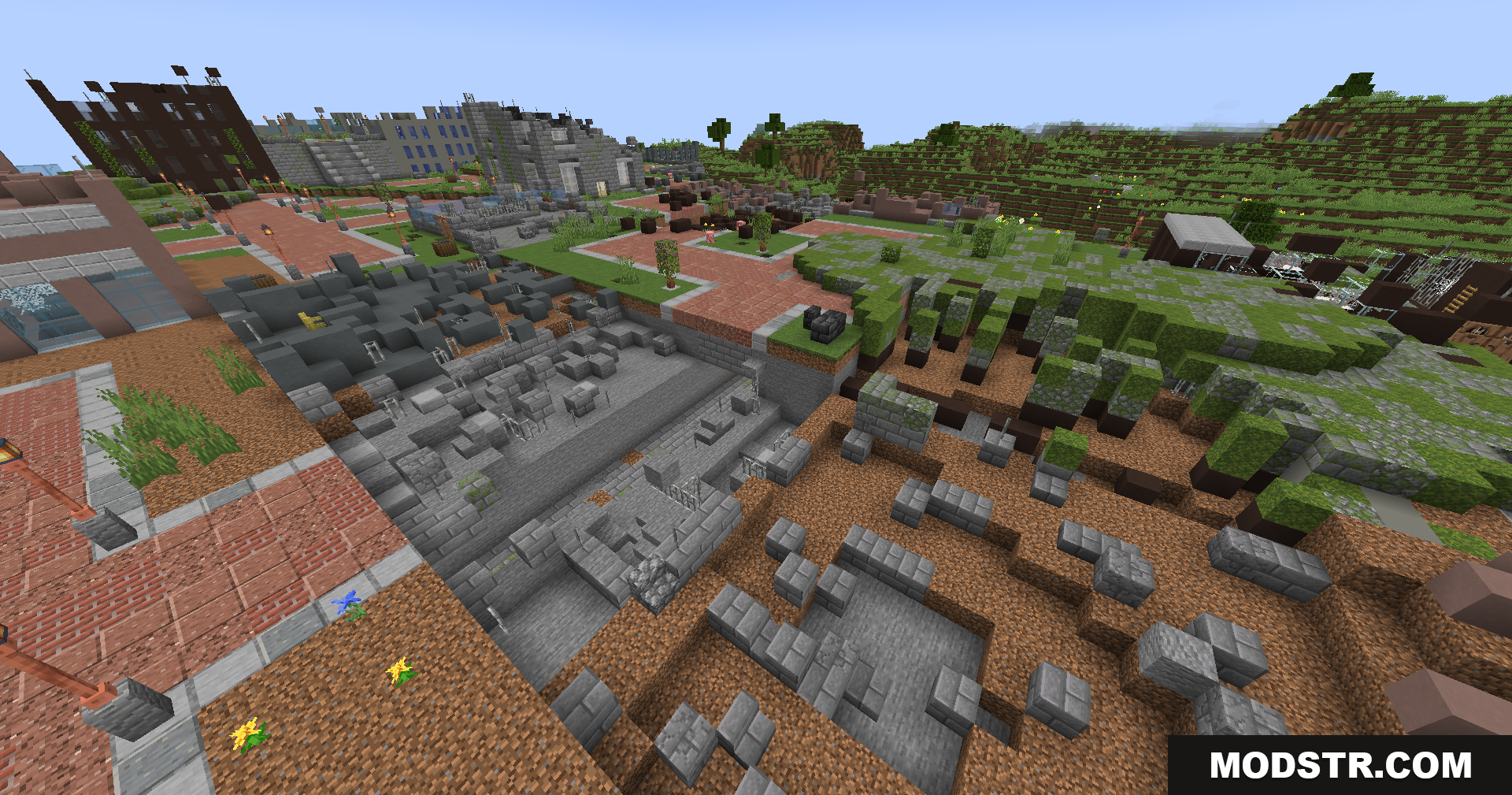 Lost Cities Filter Mod Screenshot 8 A large crater filled with rubble in a destroyed city