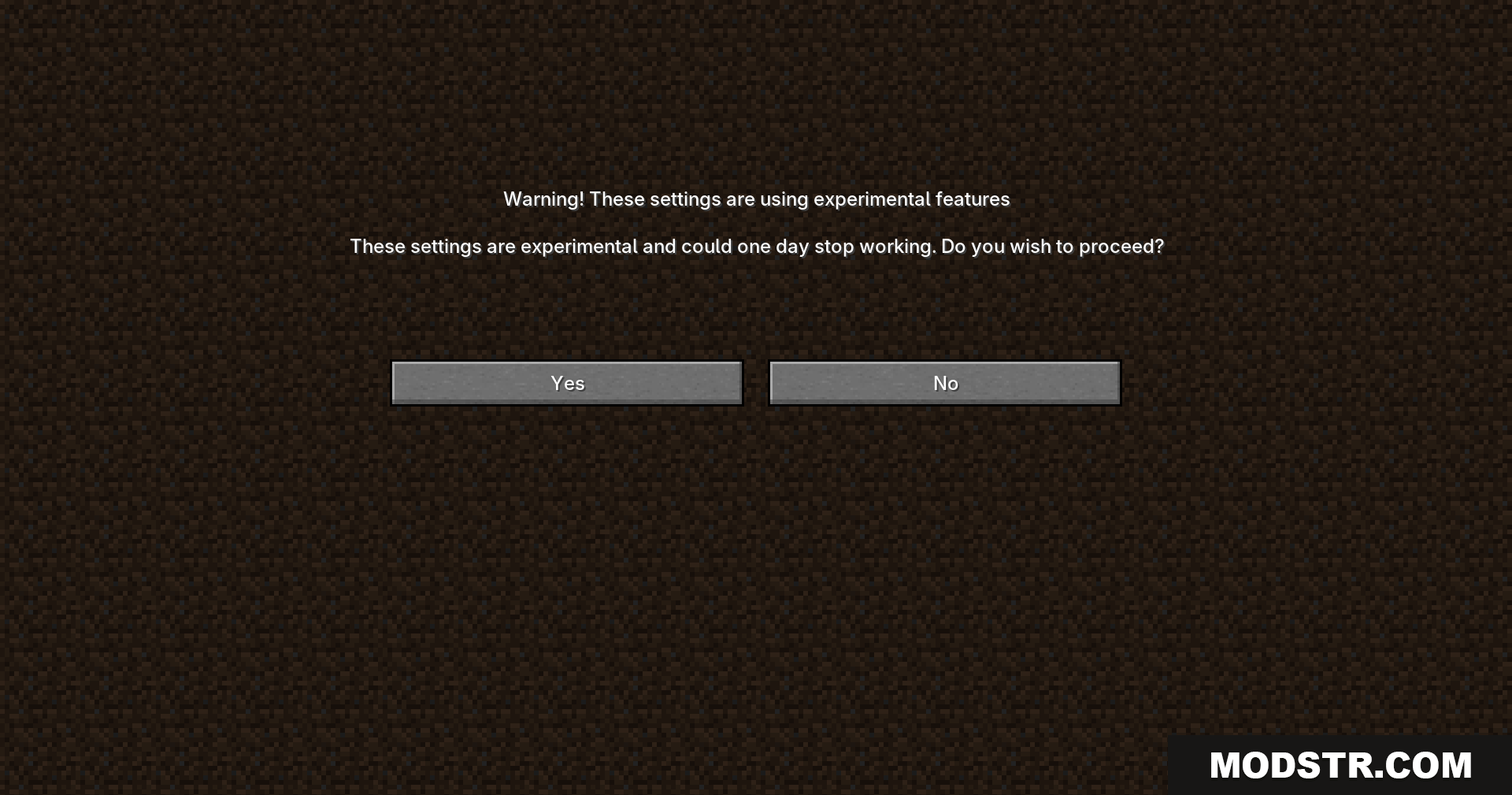 Lost Cities Filter Mod Screenshot 2 A warning message about using experimental features