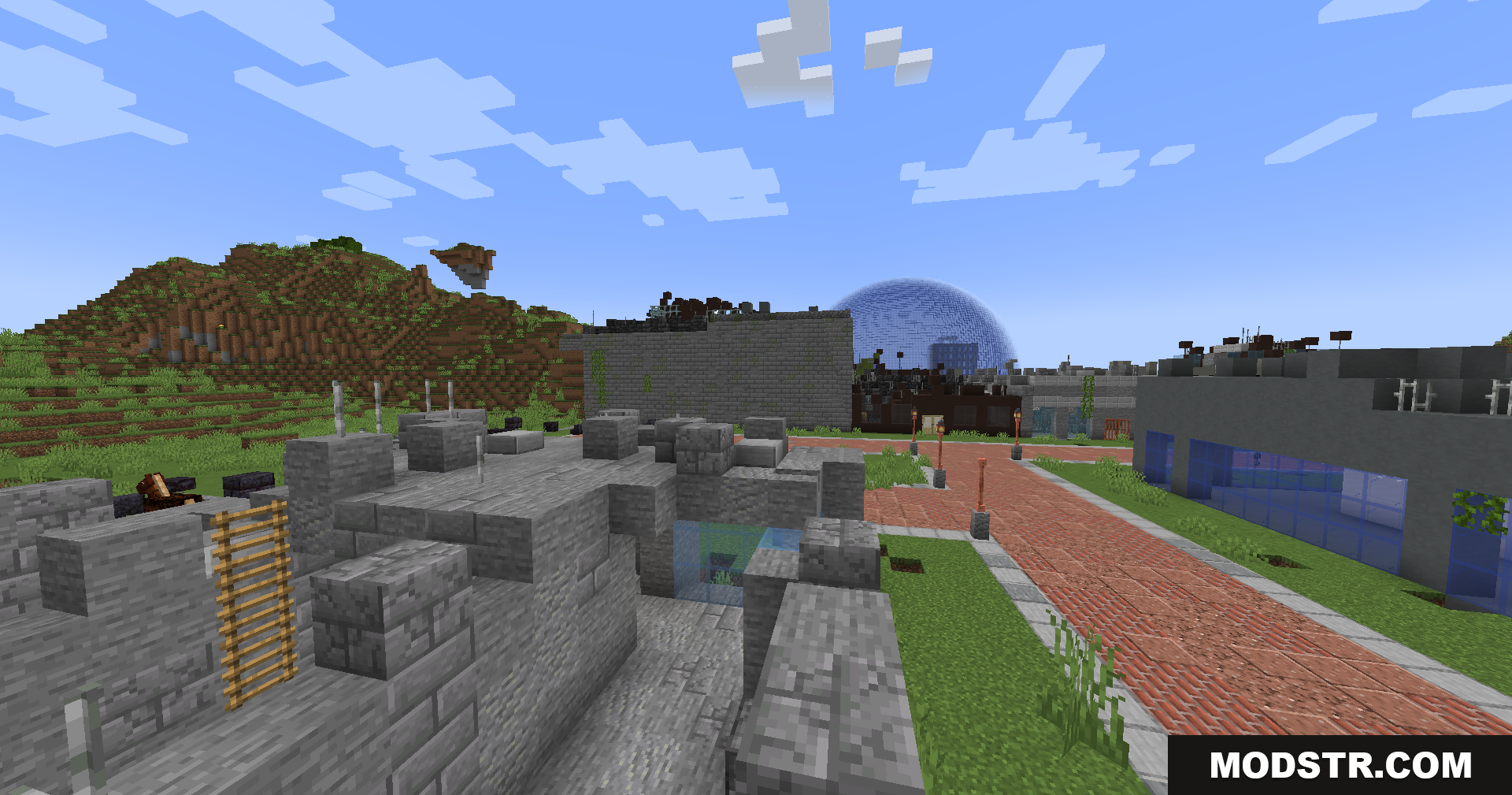 Lost Cities Filter Mod Screenshot 6 A ruined stone bunker with a large glass dome nearby