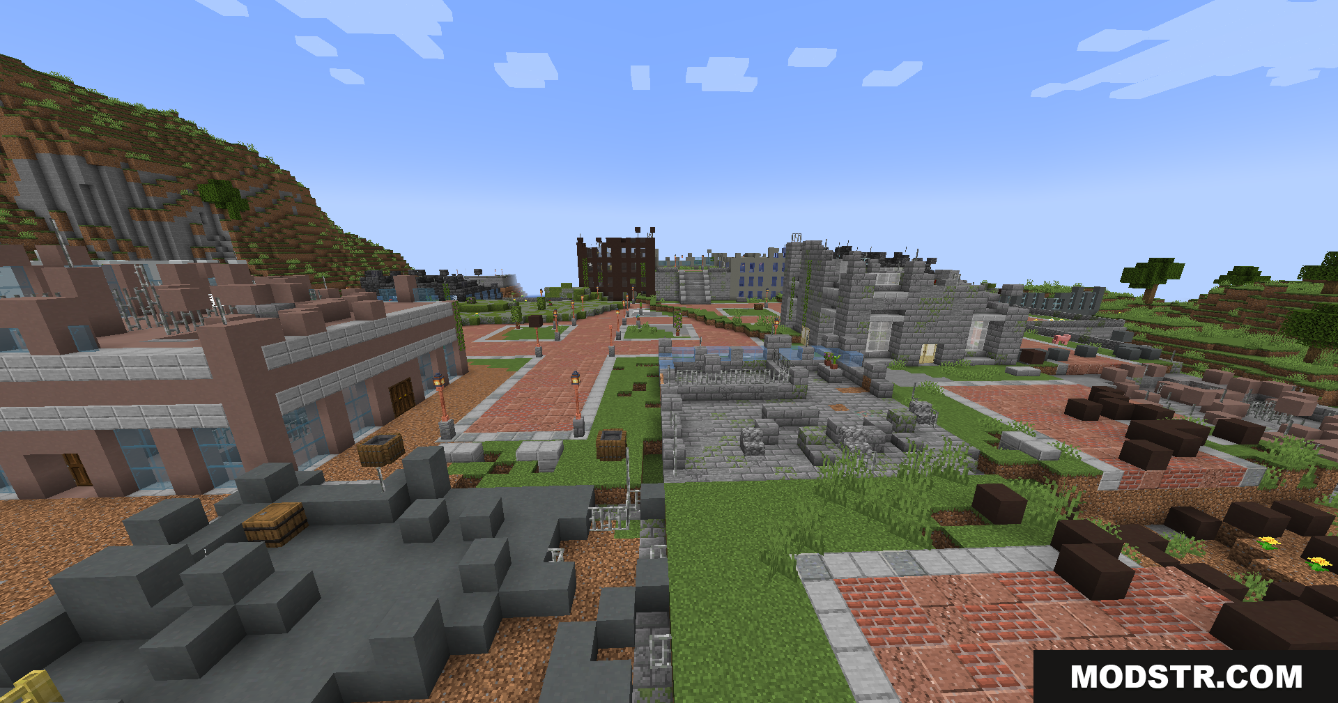 Lost Cities Filter Mod Screenshot 9 Overgrown streets and ruined buildings in an abandoned city