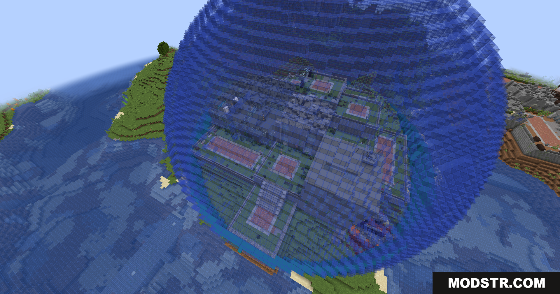 Lost Cities Filter Mod Screenshot 11 An entire city enclosed within a massive blue glass sphere