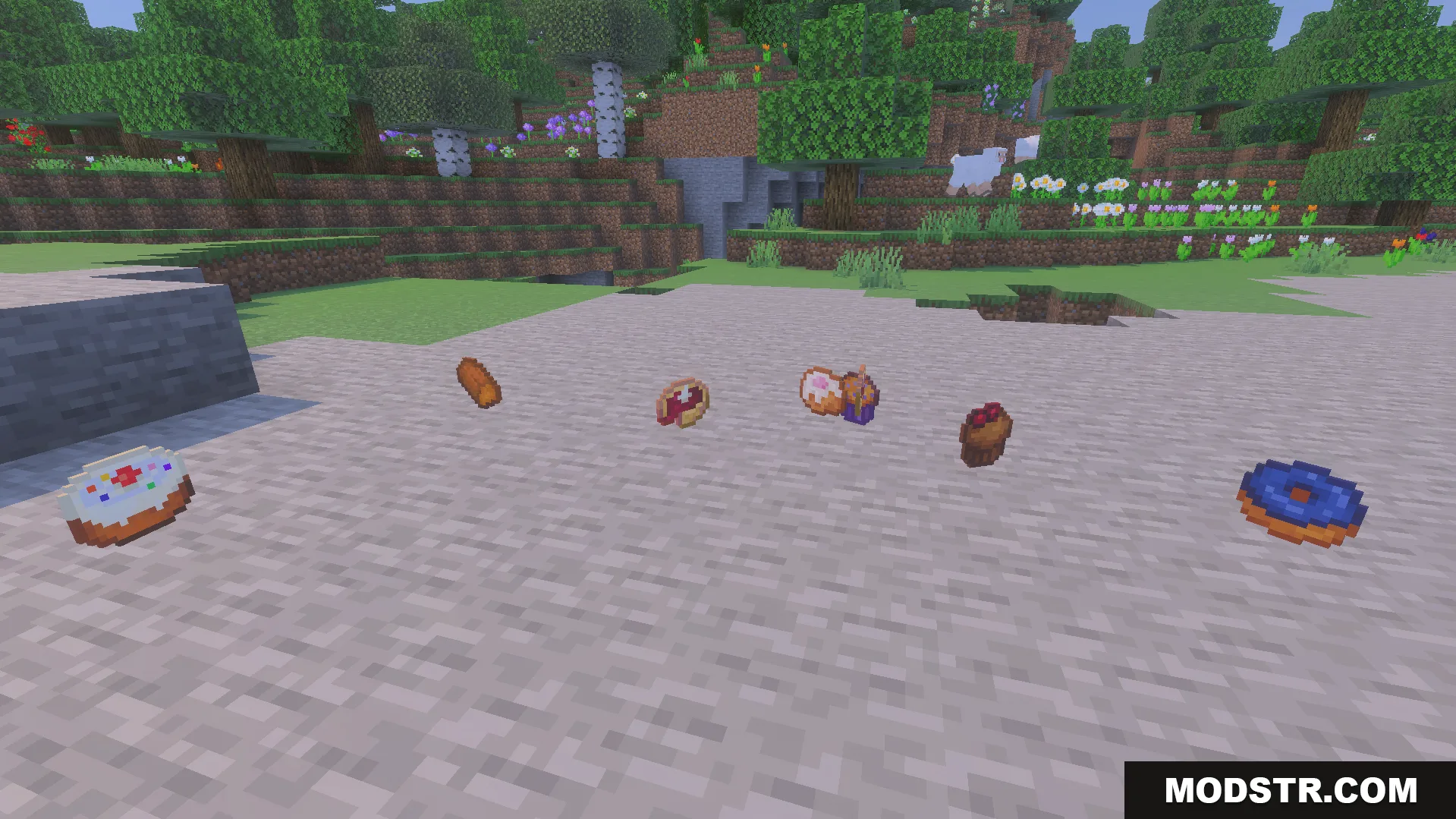 Loyallays Food Expansion Addon Screenshot 5 Various new food items like donuts and cupcakes dropped on the ground