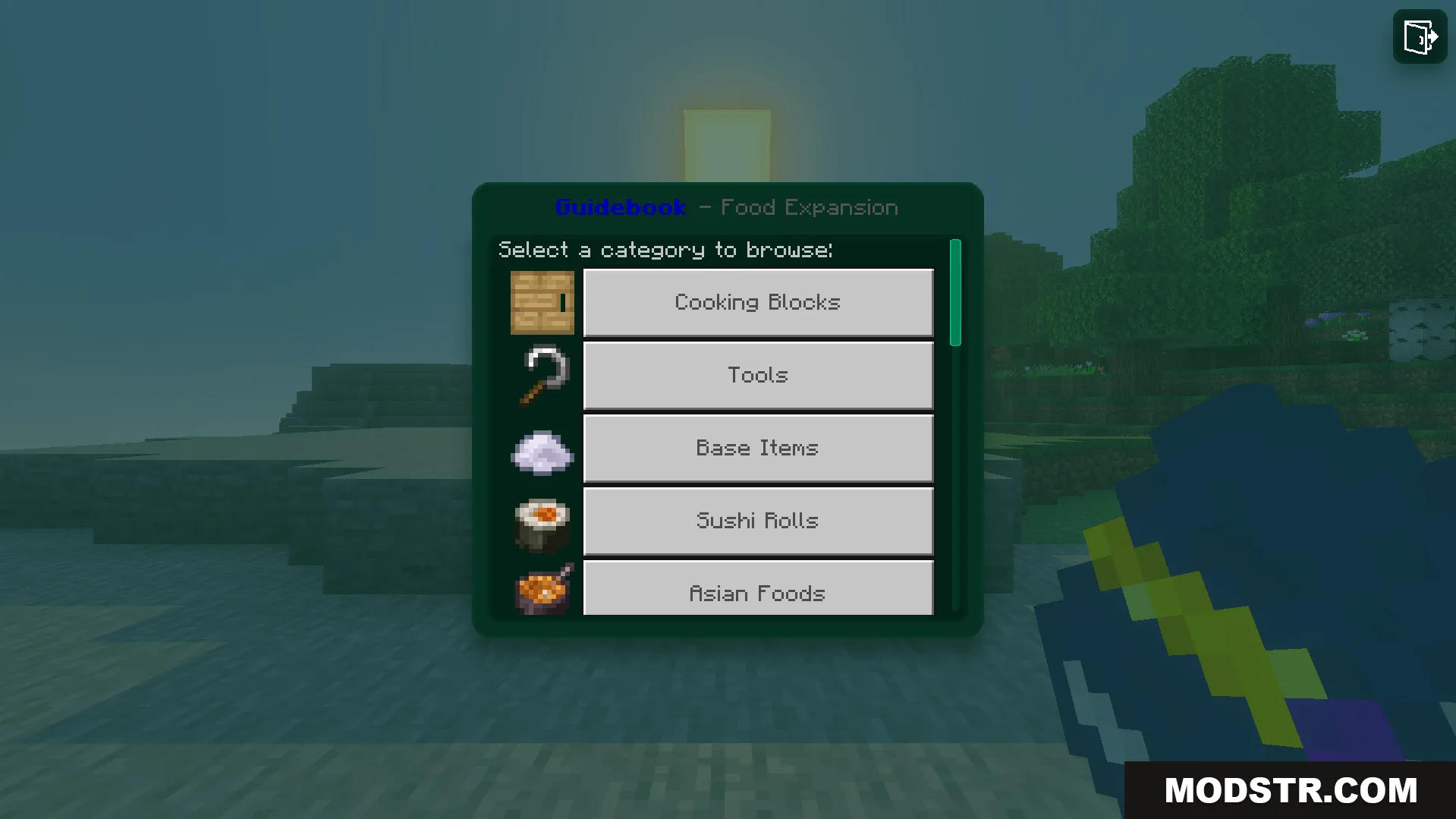 Loyallays Food Expansion Addon Screenshot 1 Player opens the helpful guidebook to browse different food expansion categories