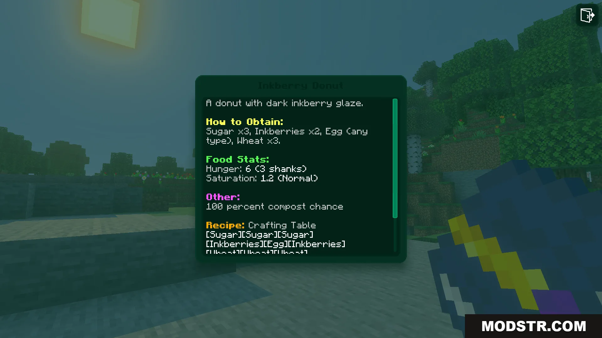 Loyallays Food Expansion Addon Screenshot 3 A guidebook showing the recipe for an inkberry donut