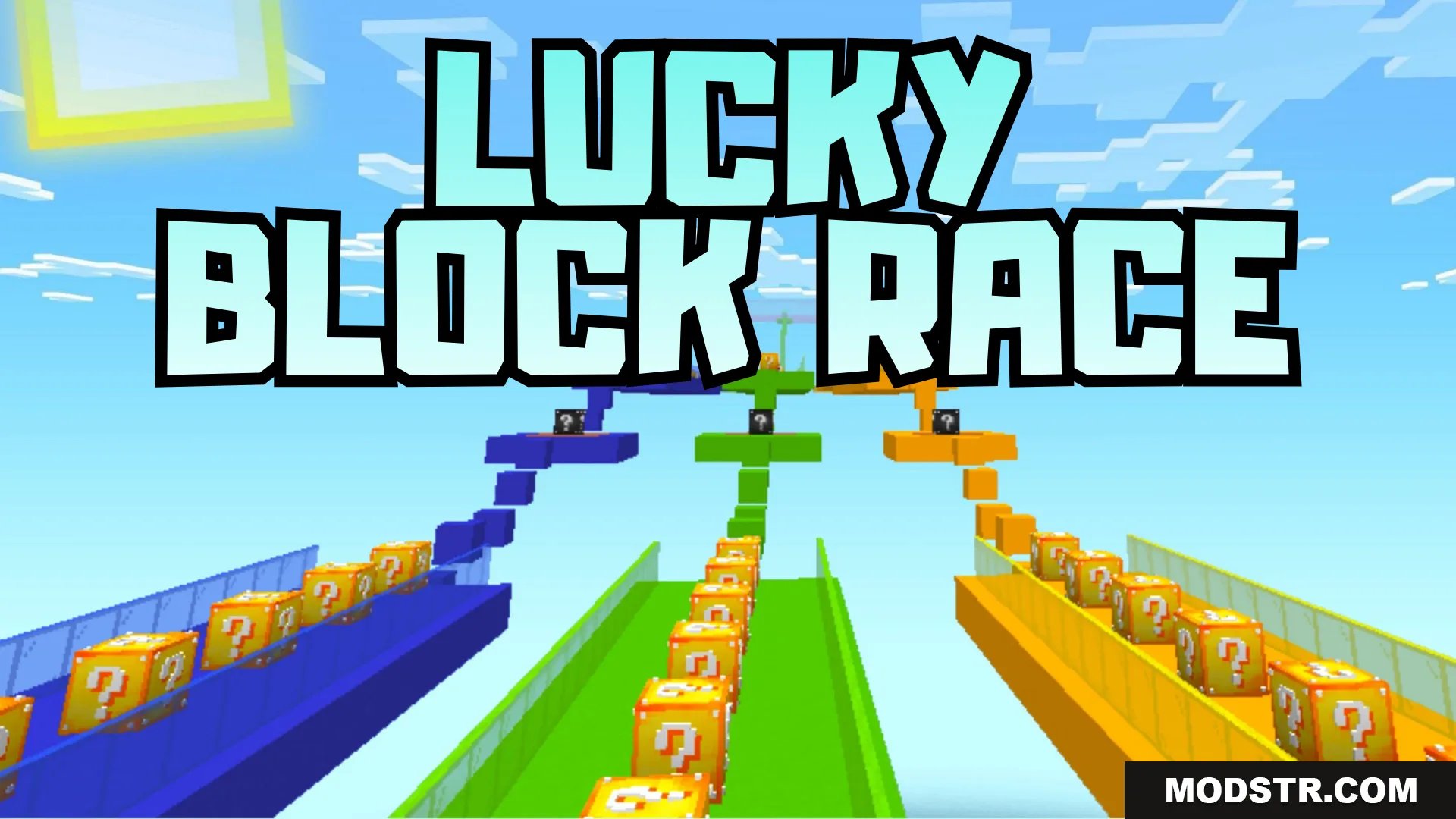 Lucky Block Race Map (26.x, 1.21) – MCPE/Bedrock cover art