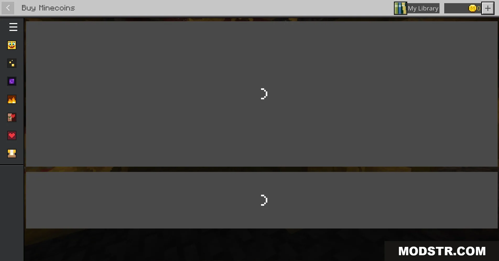 Lucky Block Race V1.8 Map Screenshot 2 The Minecraft Marketplace interface showing empty gray sections with white loading spinners