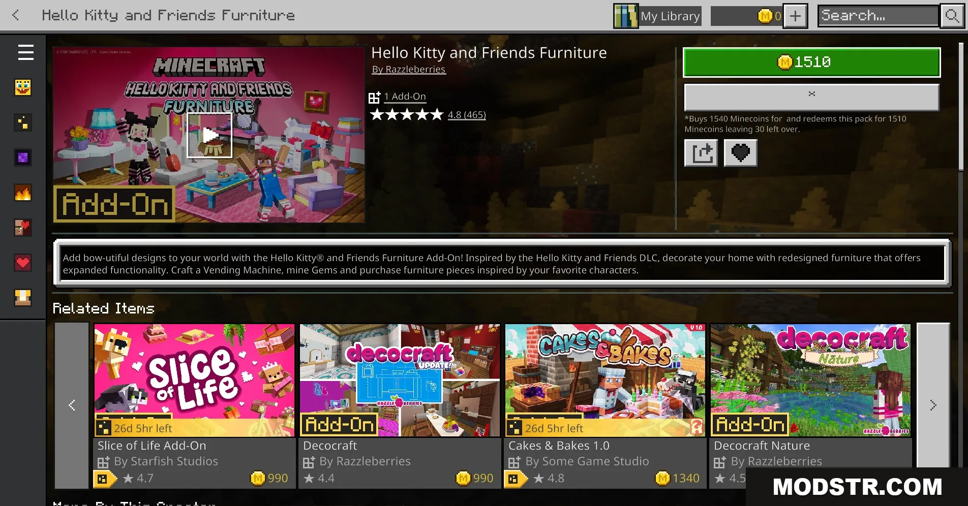 Lucky Block Race V1.8 Map Screenshot 3 Minecraft Marketplace page showing the Hello Kitty and Friends Furniture addon