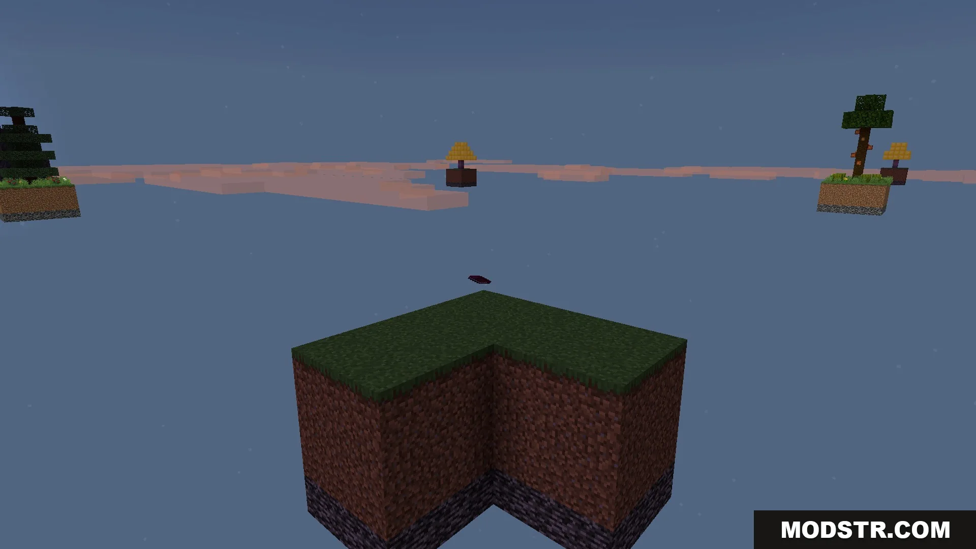 Dusk over the Lucky Tree Skyblock islands