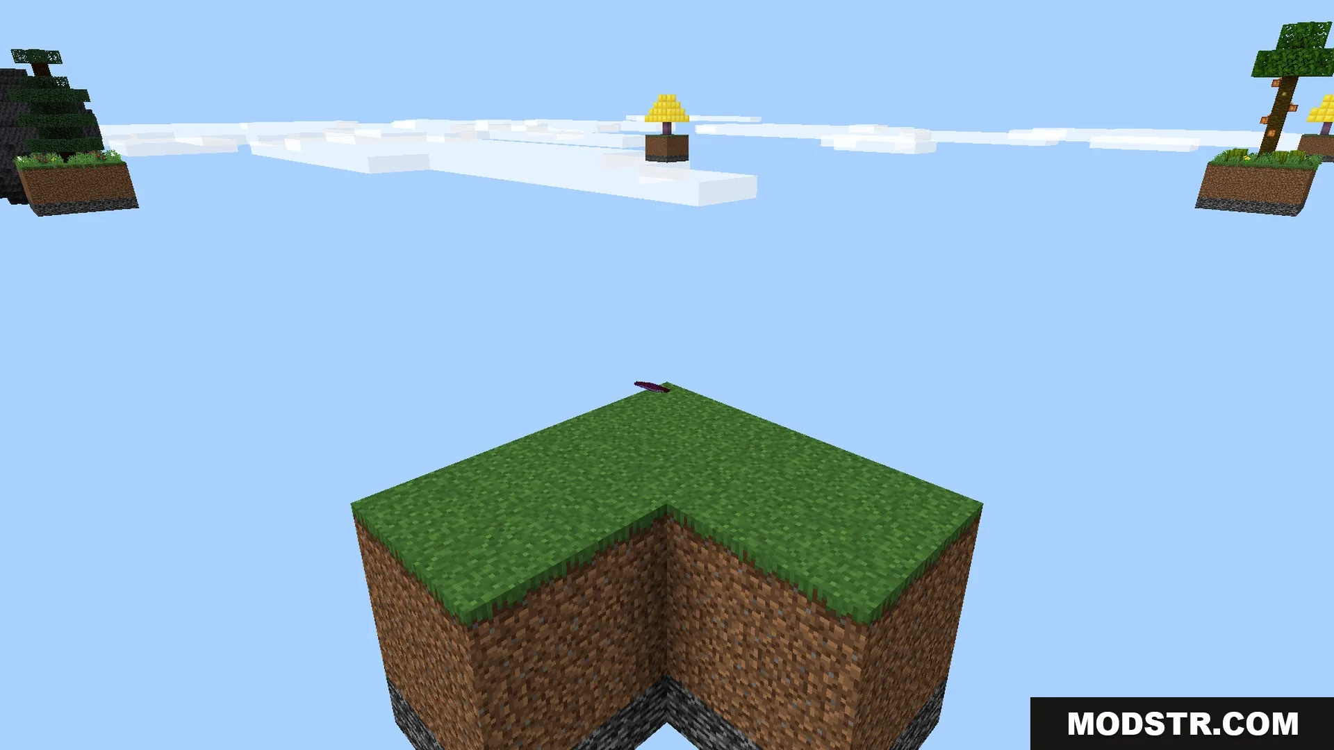 Nearby floating islands with Lucky Blocks and an obsidian platform