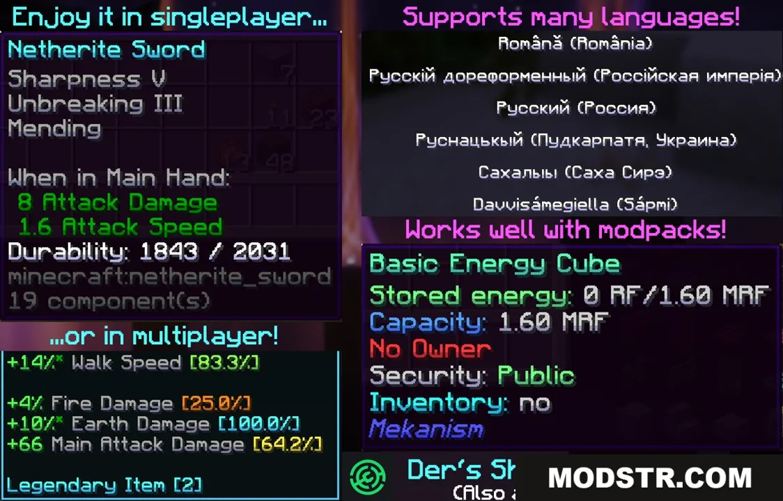Lumina Velvet Script Resource Pack Screenshot 3 Minecraft item tooltips and language settings showing smooth gradient shaded text