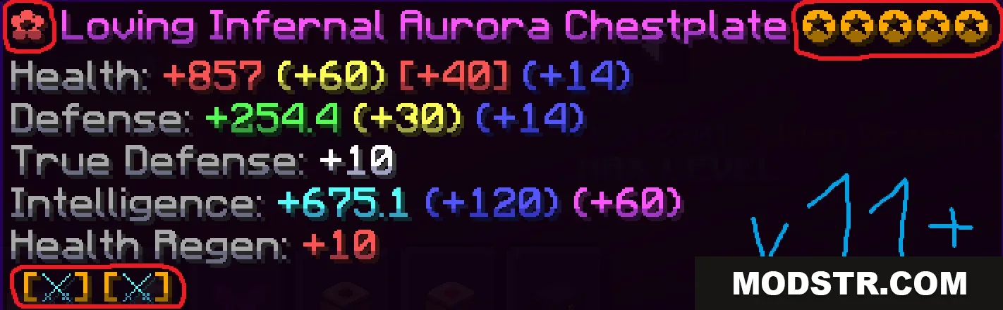 Lumina Velvet Script Resource Pack Screenshot 4 Armor piece tooltip showing stats with Lumina Velvet Script gradient text effects