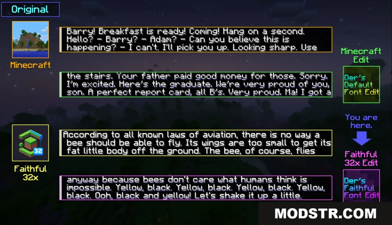 Lumina Velvet Script Resource Pack Screenshot 7 Lumina Velvet Script resource pack comparison showing various Minecraft font styles and text