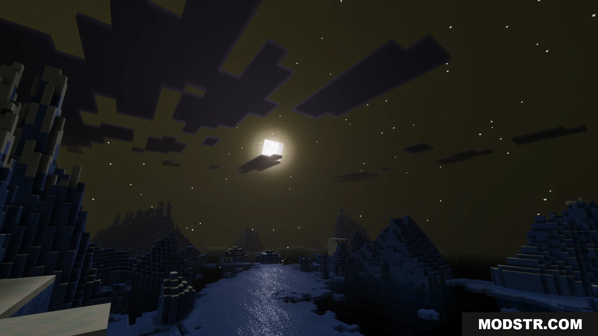 Lumina Visual Shader Screenshot 9 Night scene with a square moon and realistic lighting over dark water
