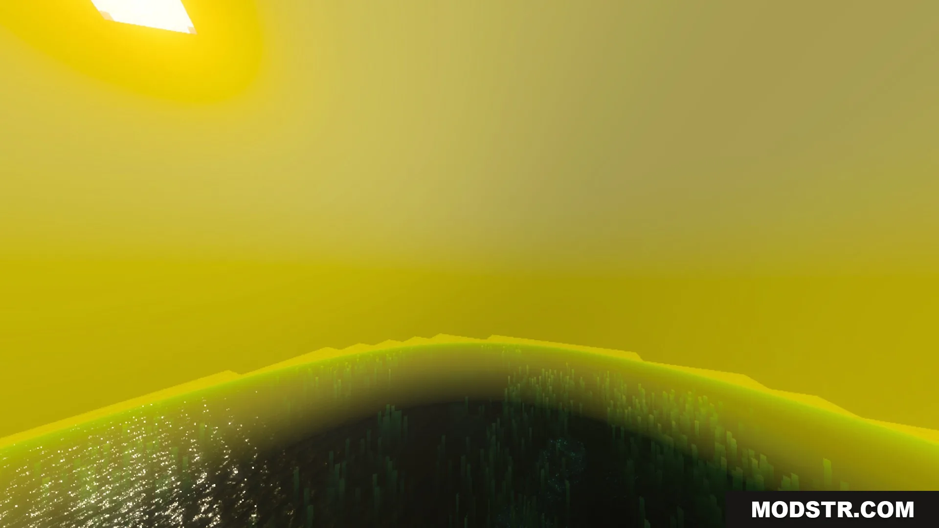 Luminous Vibrant Visual Shader Screenshot 5 A bright glowing sun creates a cinematic yellow atmosphere over the ocean