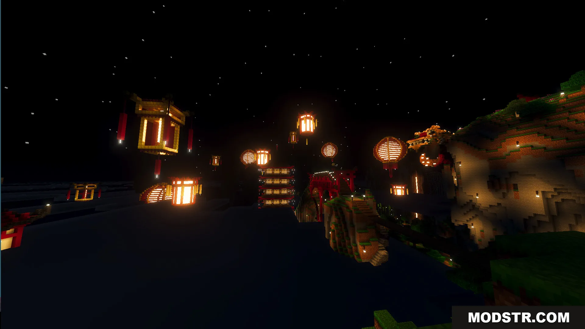 Lunar Festival Hunt Map Screenshot 5 Glowing lanterns float above traditional buildings in the Lunar Festival Hunt Map