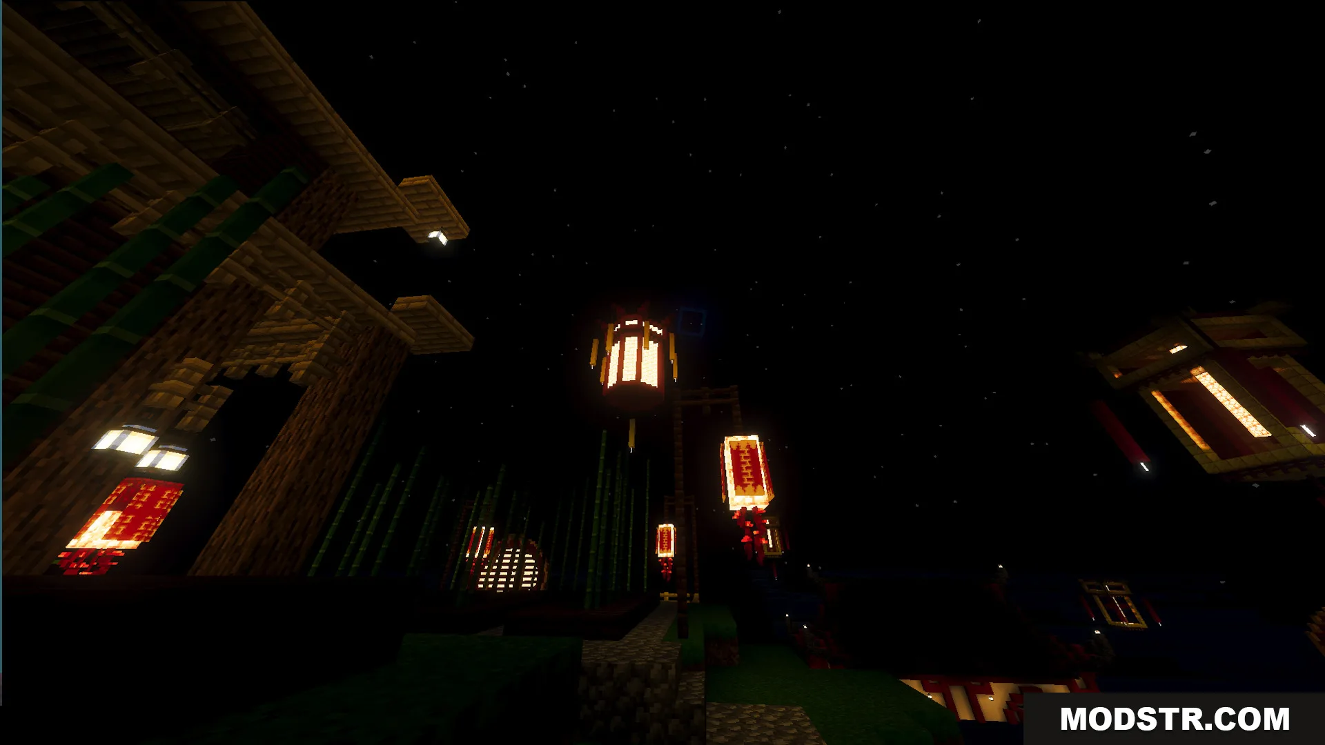 Lunar Festival Hunt Map Screenshot 6 Decorative lanterns illuminate bamboo and wooden structures during the lunar celebration