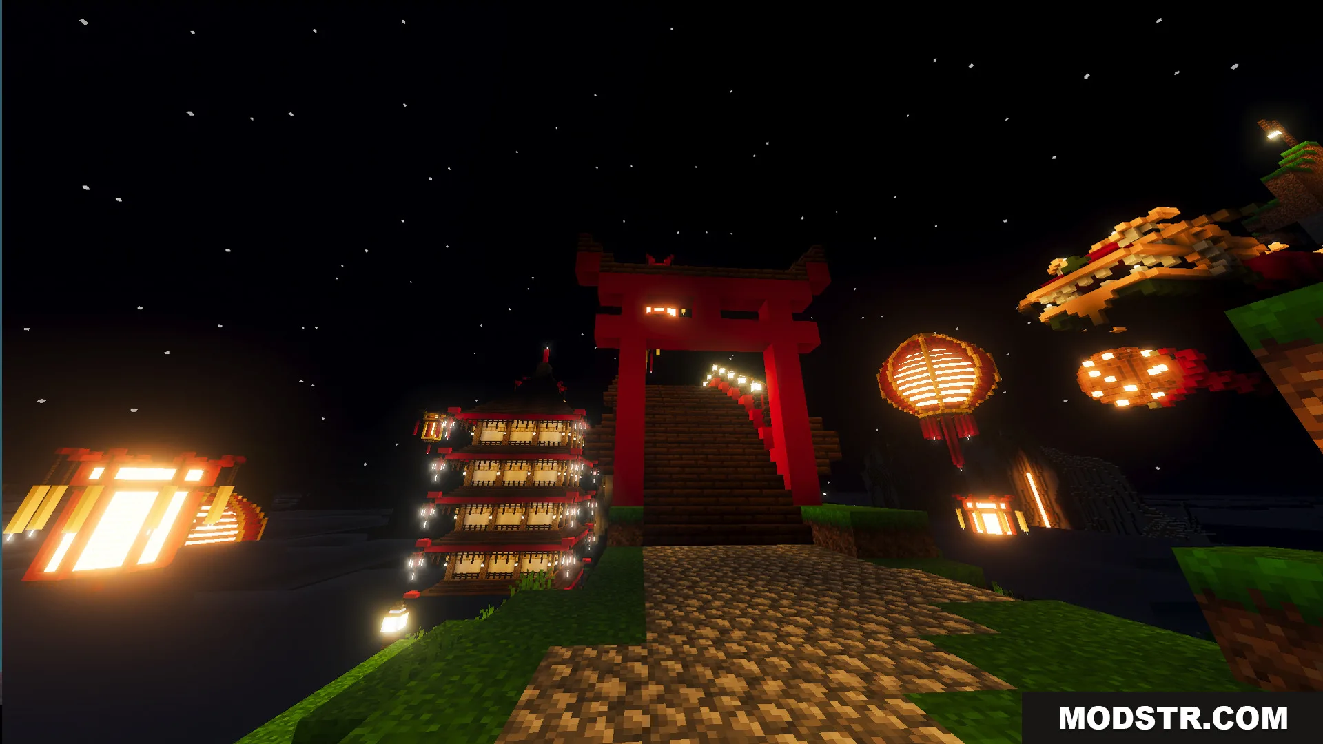 Lunar Festival Hunt Map Screenshot 3 Red gate and glowing lanterns at night in Lunar Festival Hunt Map