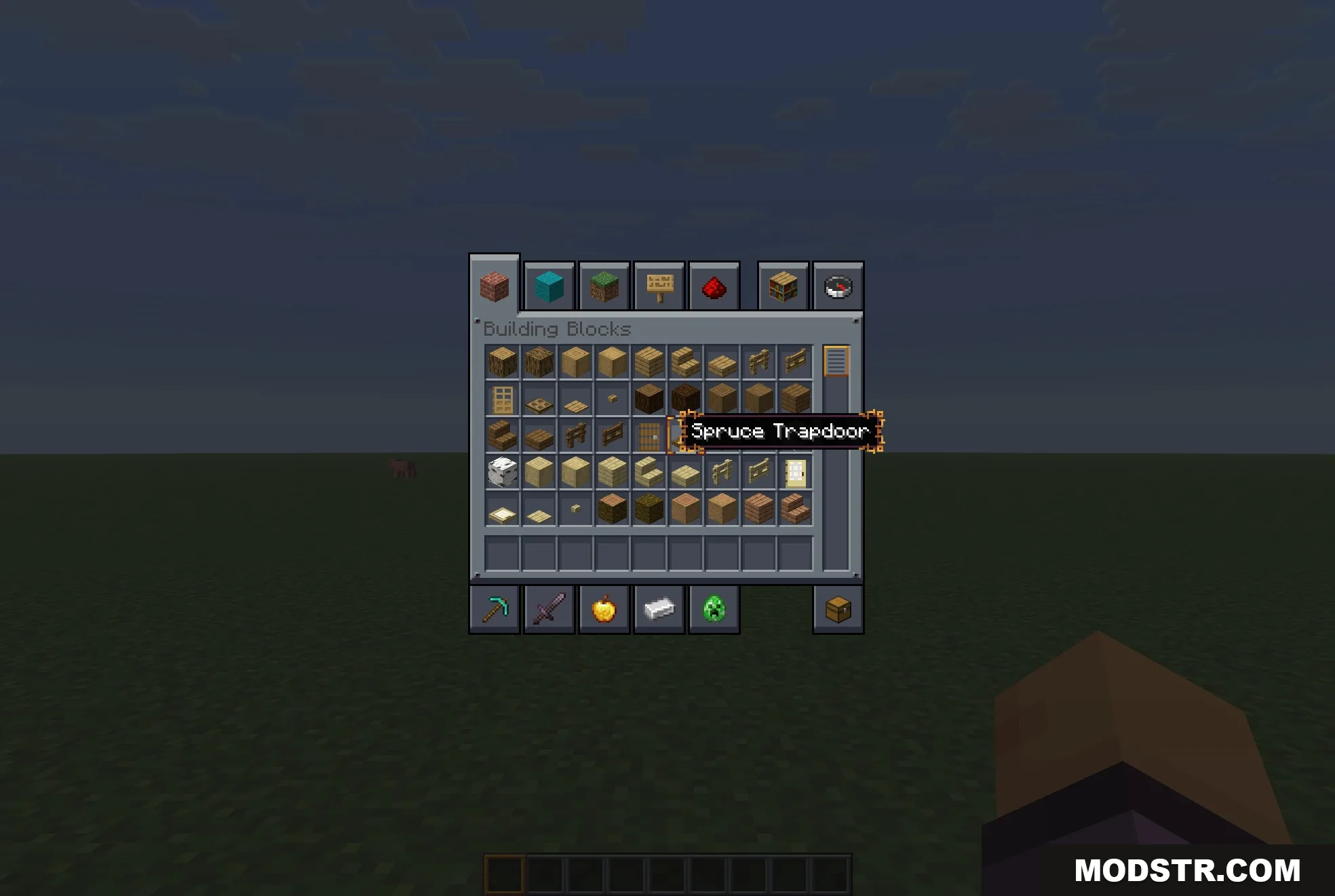 Mandala's GUI Dark Mode 9minecraft Resource Pack Screenshot 2 The creative inventory menu with a dark blue gray interface and item icons