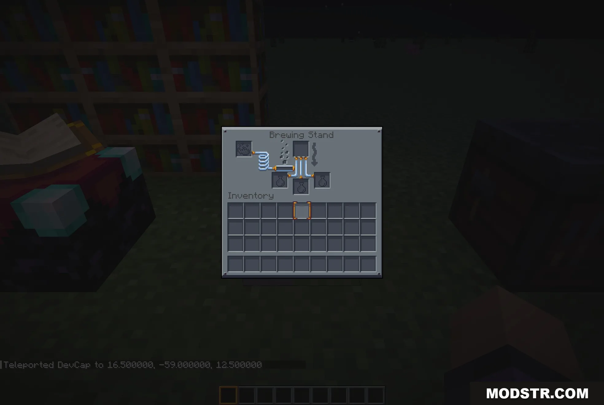 Mandala's GUI Dark Mode 9minecraft Resource Pack Screenshot 9 A brewing stand interface featuring the Mandala GUI Dark Mode resource pack