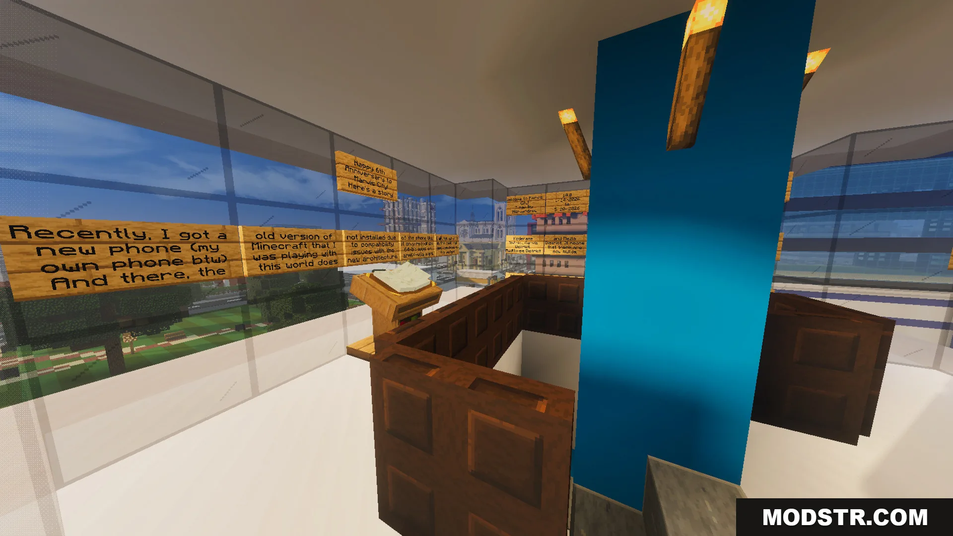 Marvis City LITE Map Screenshot 2 Player reading signs with story about the map creator