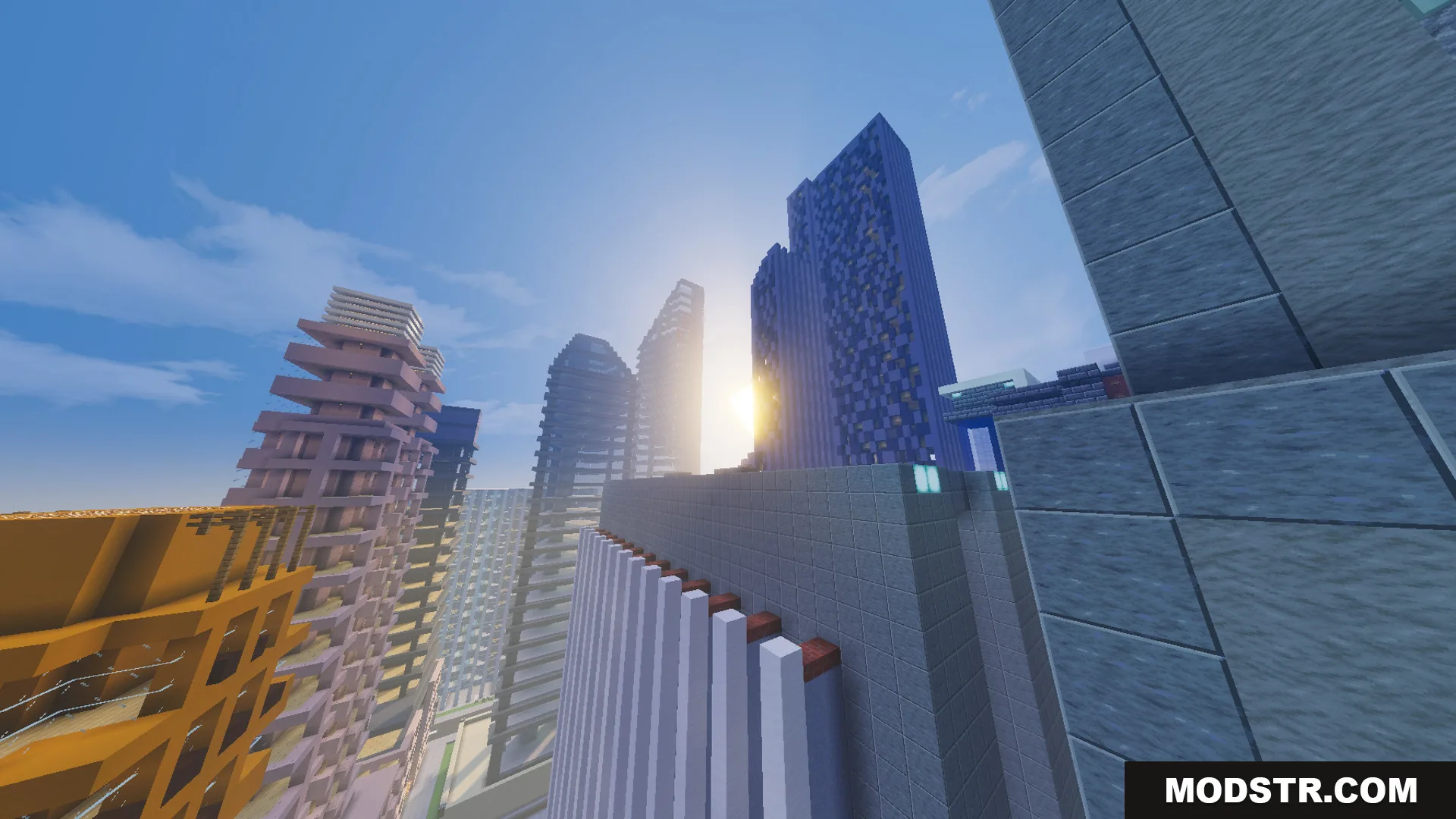 Marvis City LITE Map Screenshot 12 Sun setting behind tall buildings in a city map