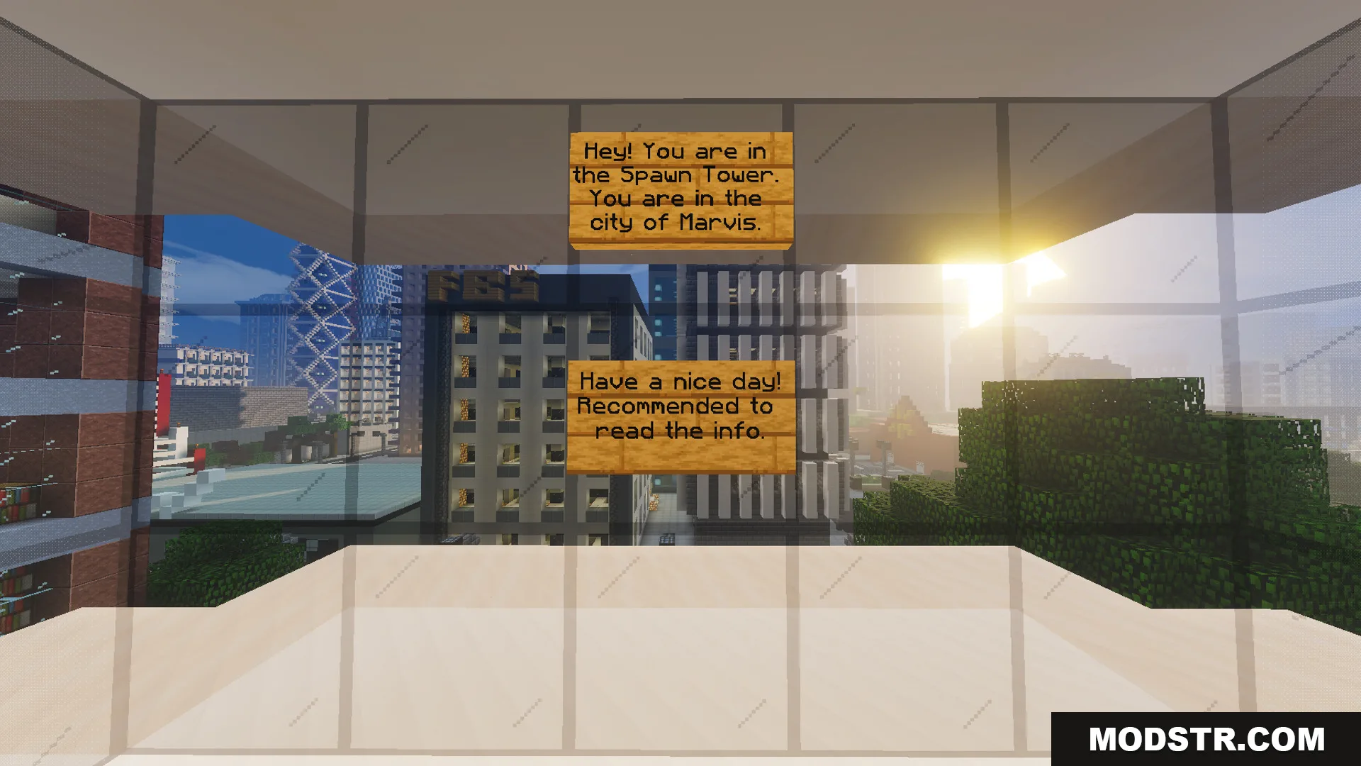 Marvis City LITE Map Screenshot 1 Player reading signs in the spawn tower of Marvis City