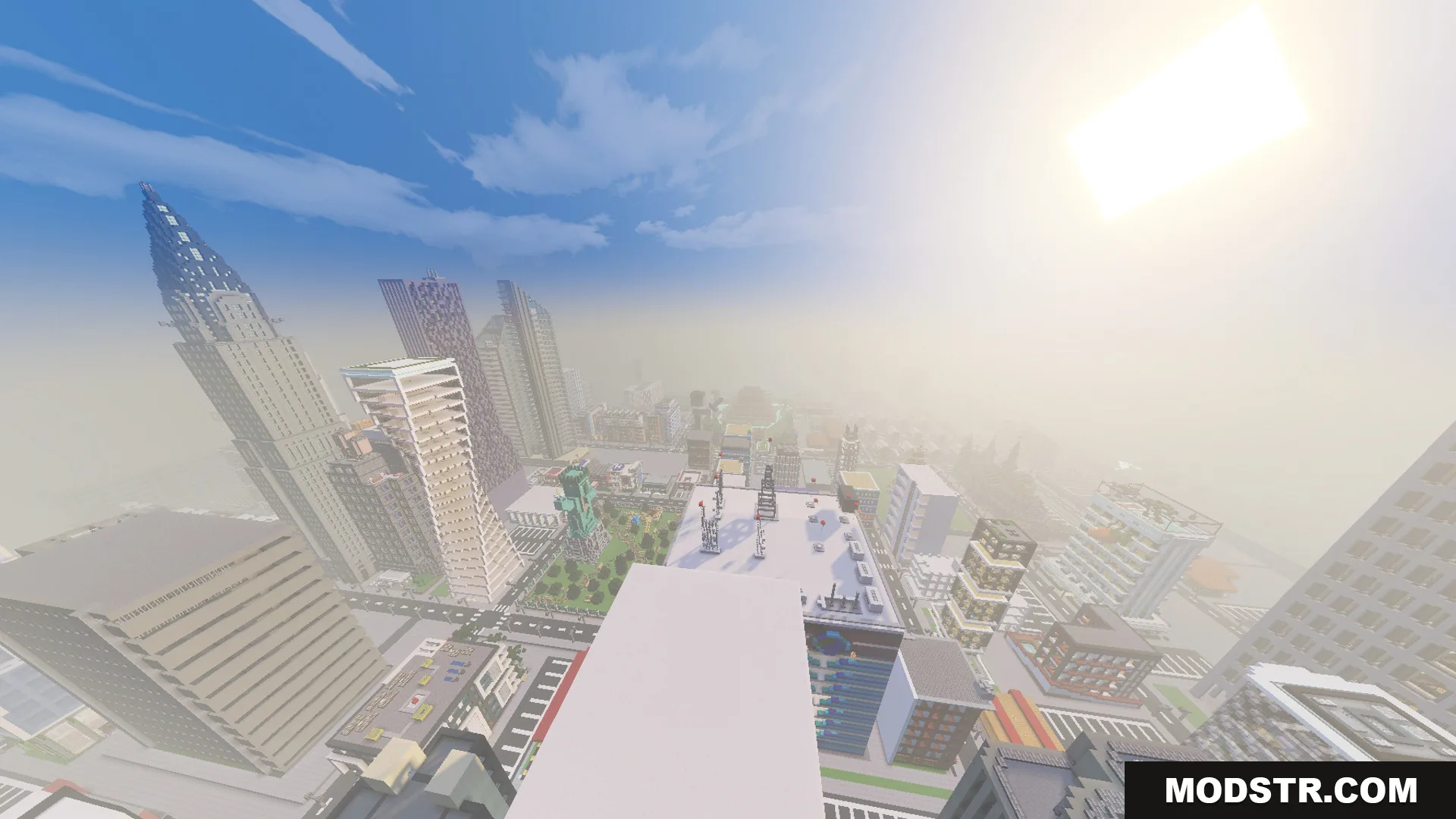 Marvis City LITE Map Screenshot 10 Looking down at a city skyline with a tall pointed skyscraper