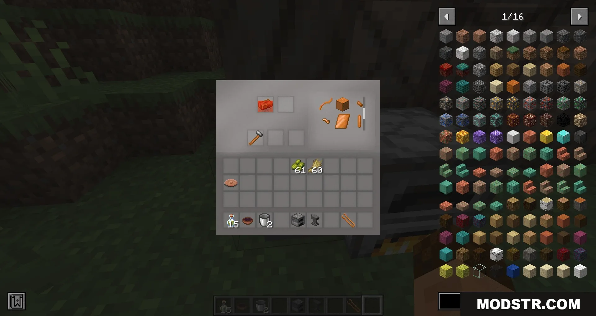 Player using the Materia 1 Mod interface to craft metal tool parts
