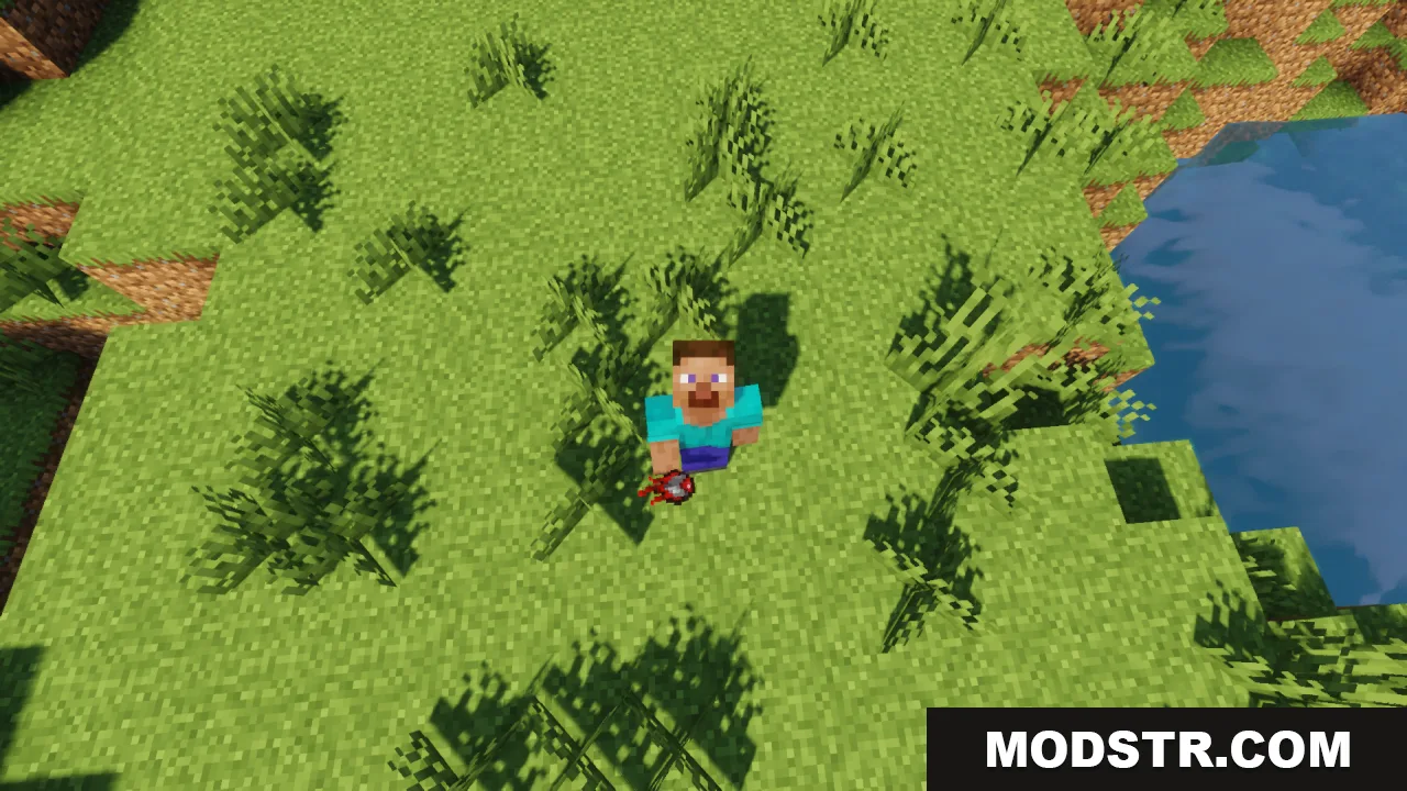Mechanical Eye Resource Pack Screenshot 2 Player character holding a custom red mechanical eye item in a grassy area