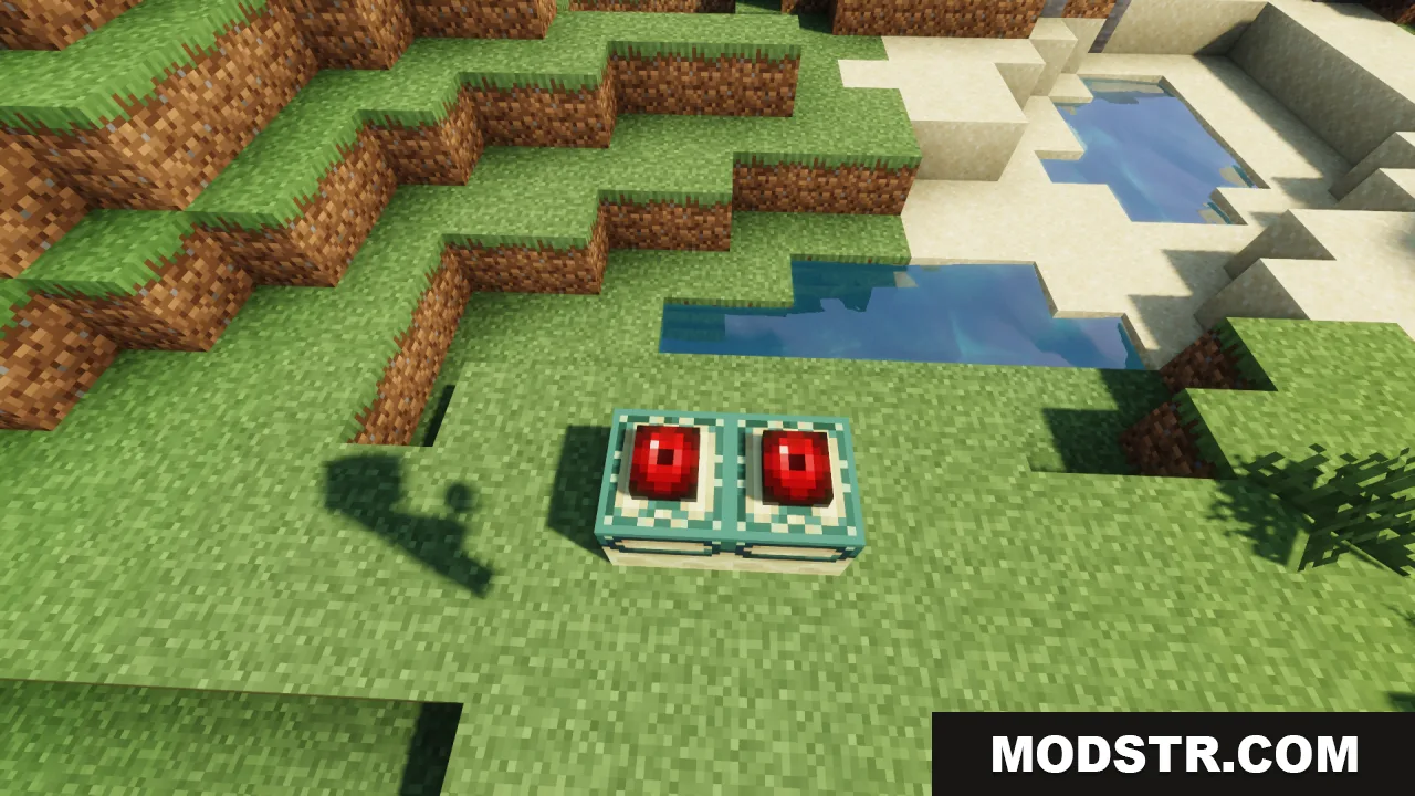 Mechanical Eye Resource Pack Screenshot 11 Two custom end portal frames with red mechanical eyes placed on grass