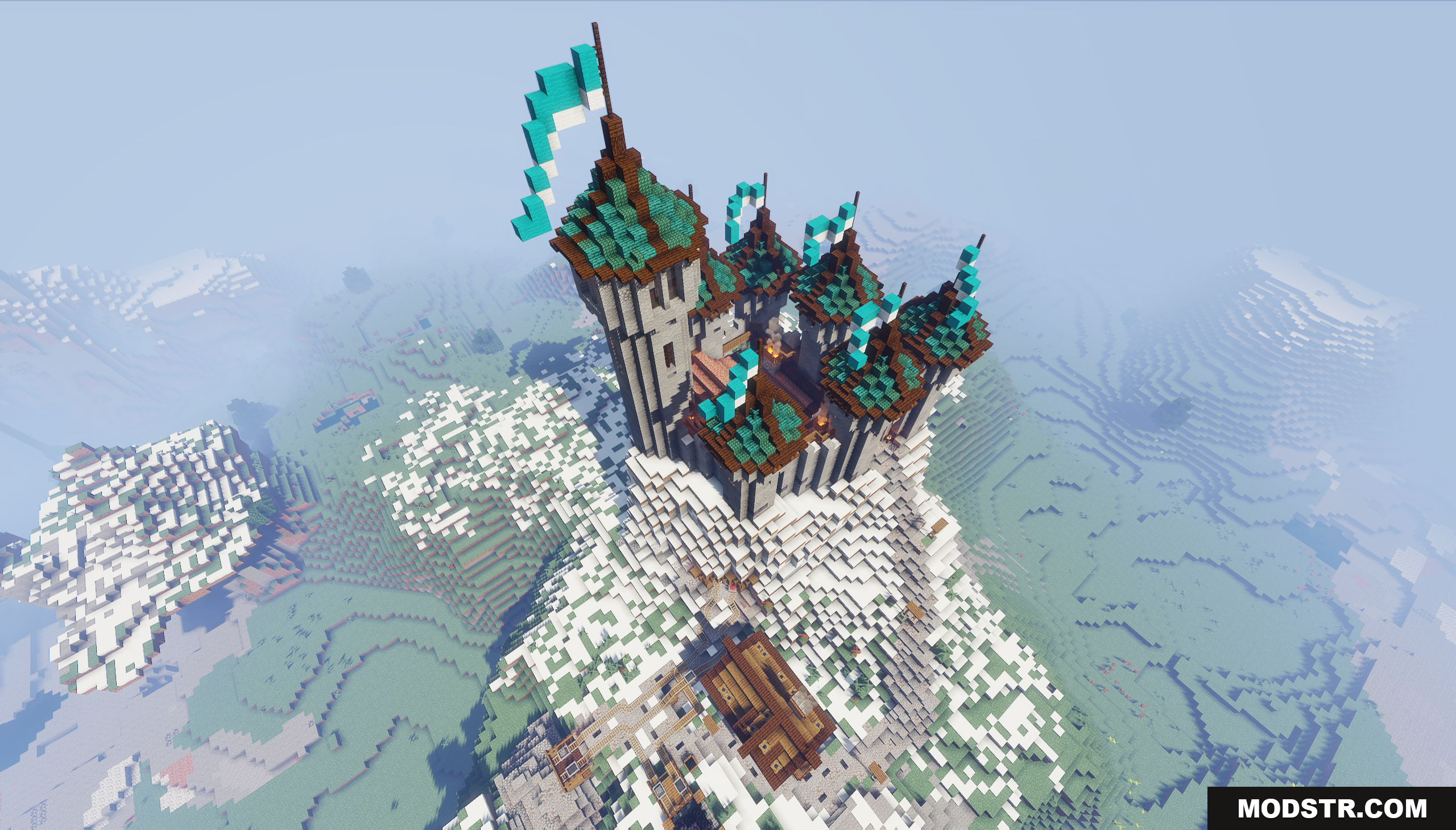 Medieval Fantasy Mountain Castle Map Screenshot 7 An aerial view of a castle on a snowy mountain peak