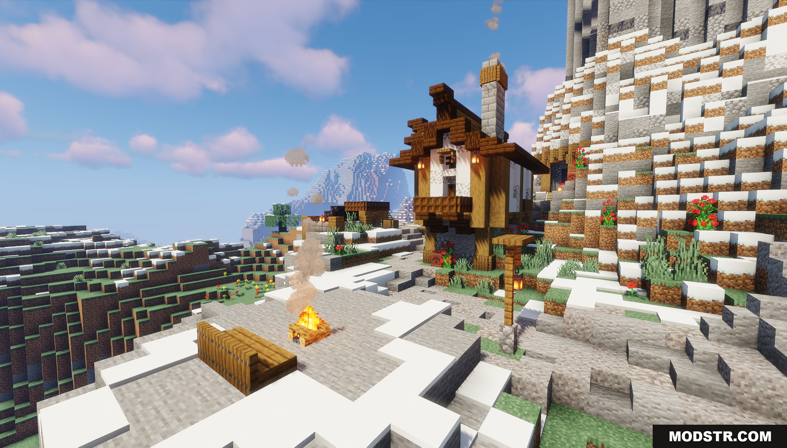 Medieval Fantasy Mountain Castle Map Screenshot 5 A cozy medieval house and campfire on a snowy hillside