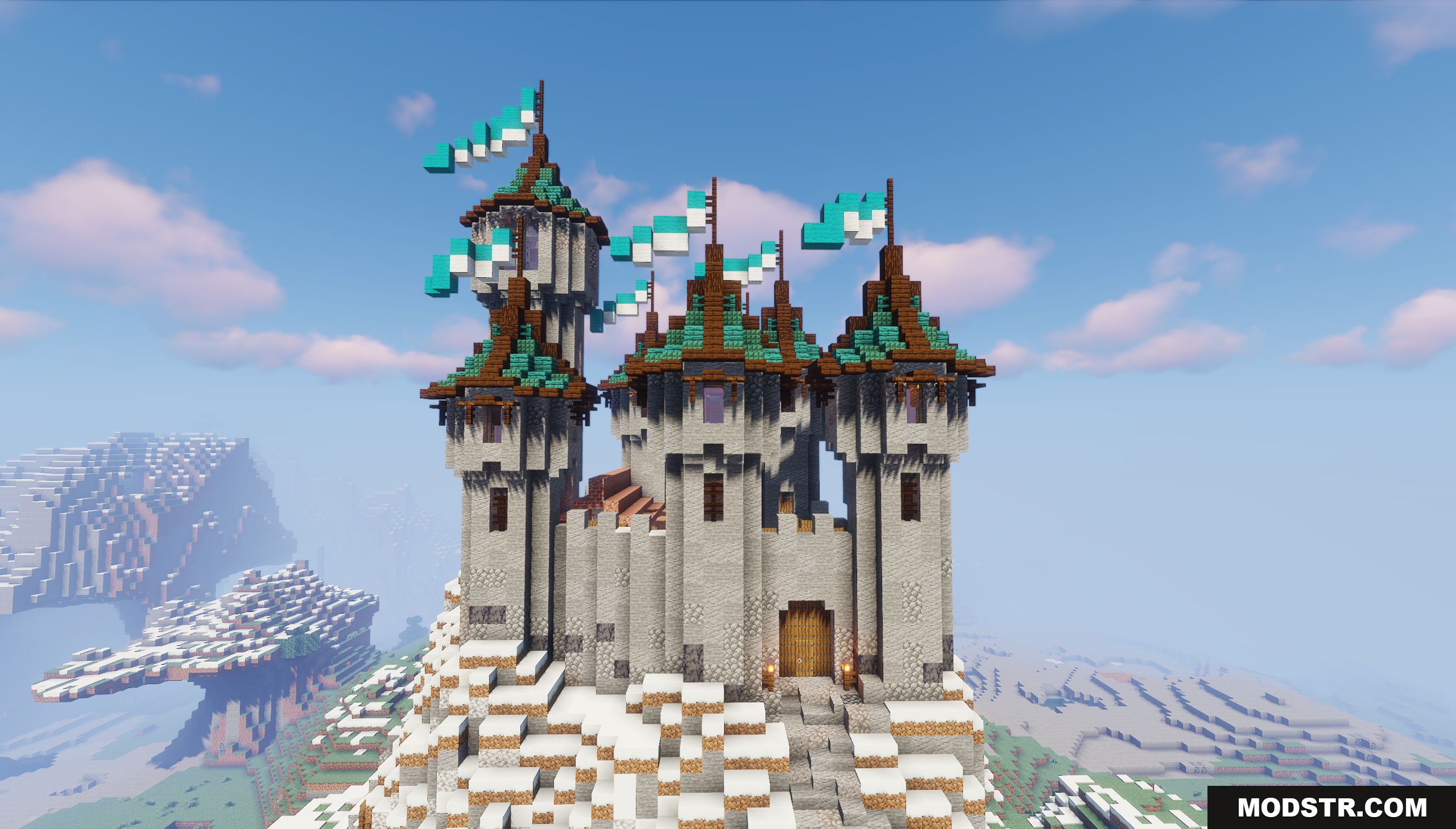 Medieval Fantasy Mountain Castle Map Screenshot 3 Detailed view of the stone castle with teal roofs