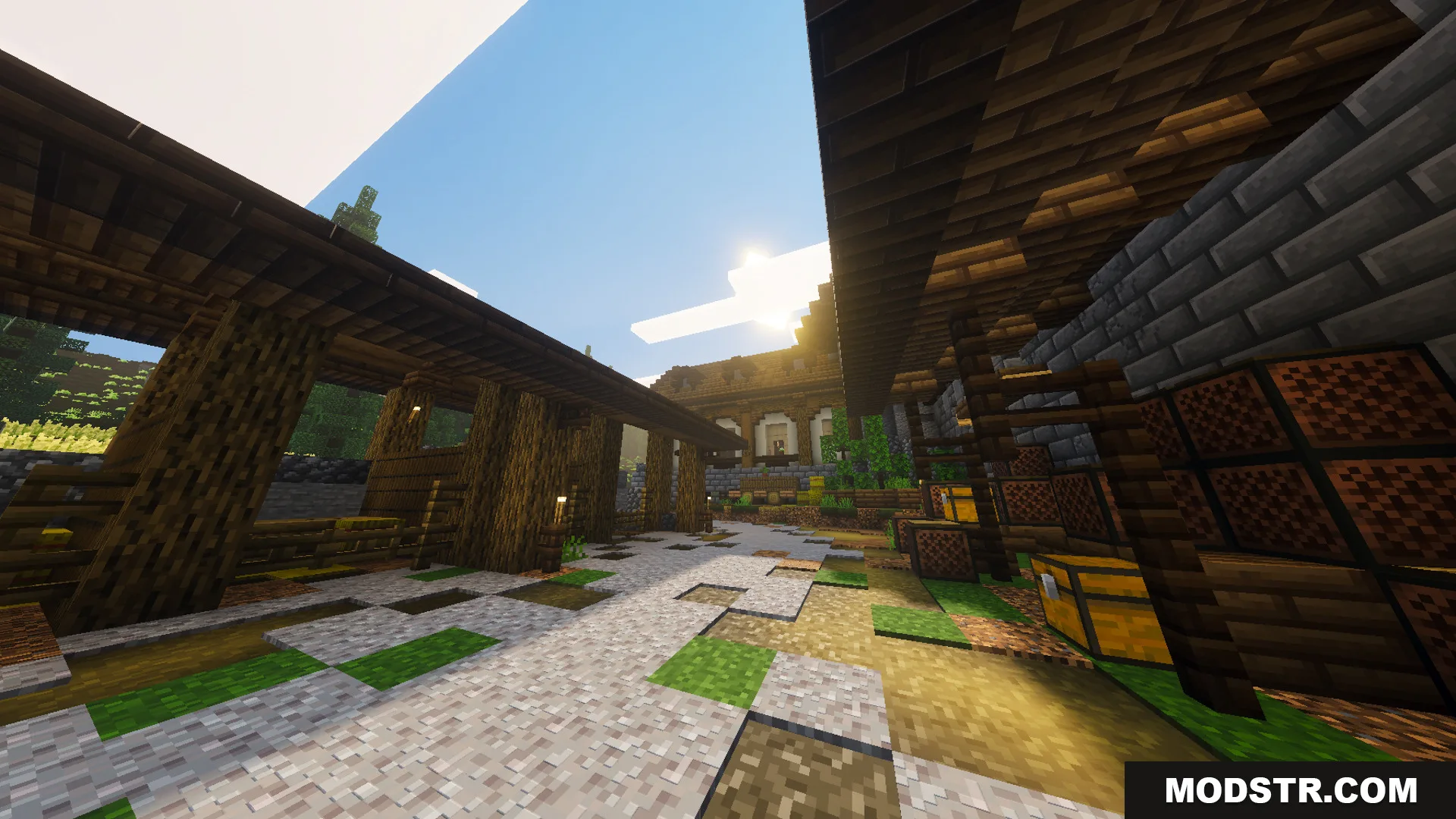 Medieval Village Gendrys Tavern Map Screenshot 13 A path through a medieval settlement with wooden structures and stone houses