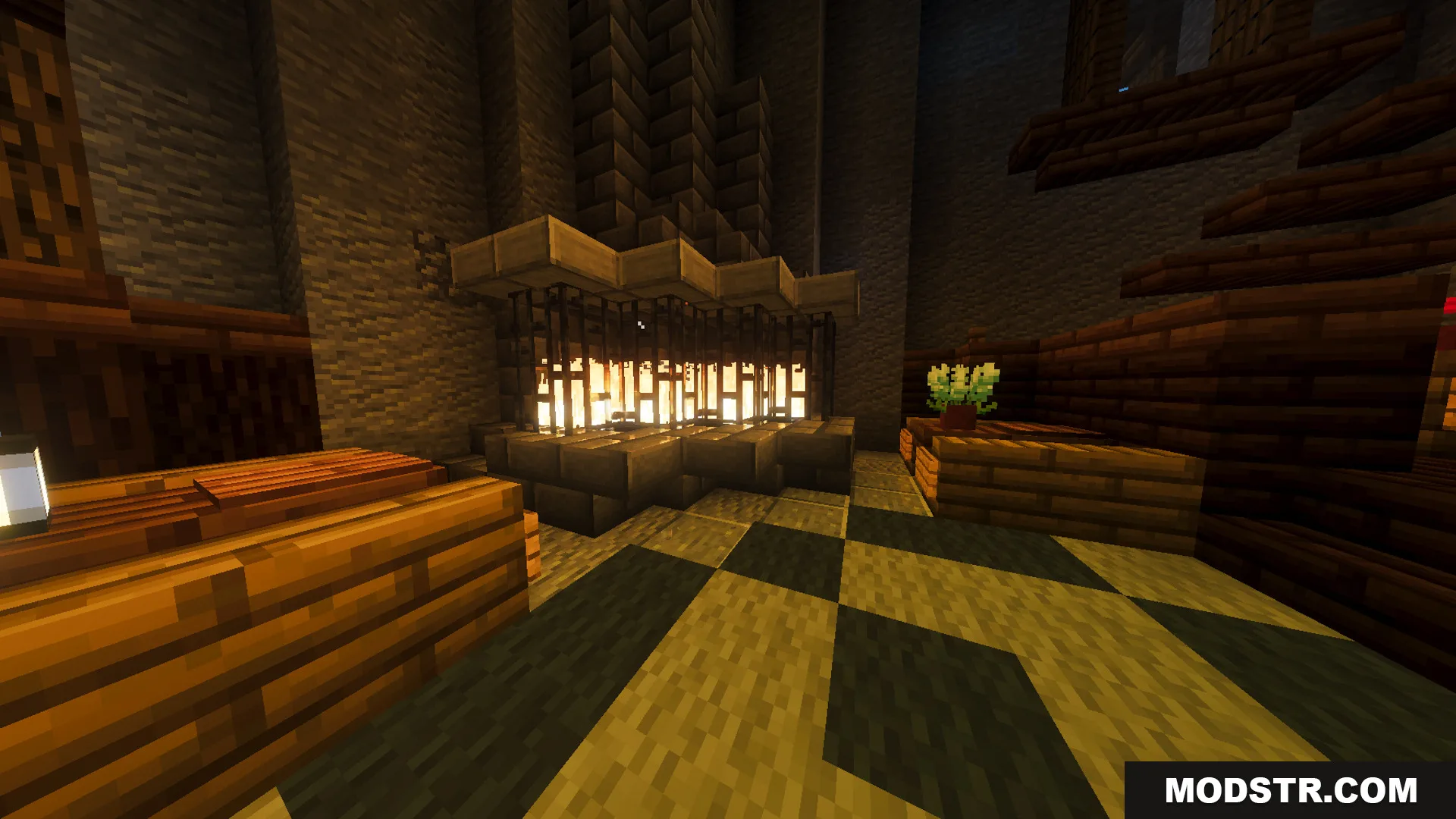 Medieval Village Gendrys Tavern Map Screenshot 12 Detailed fireplace with iron bars and checkered floor in a cozy tavern