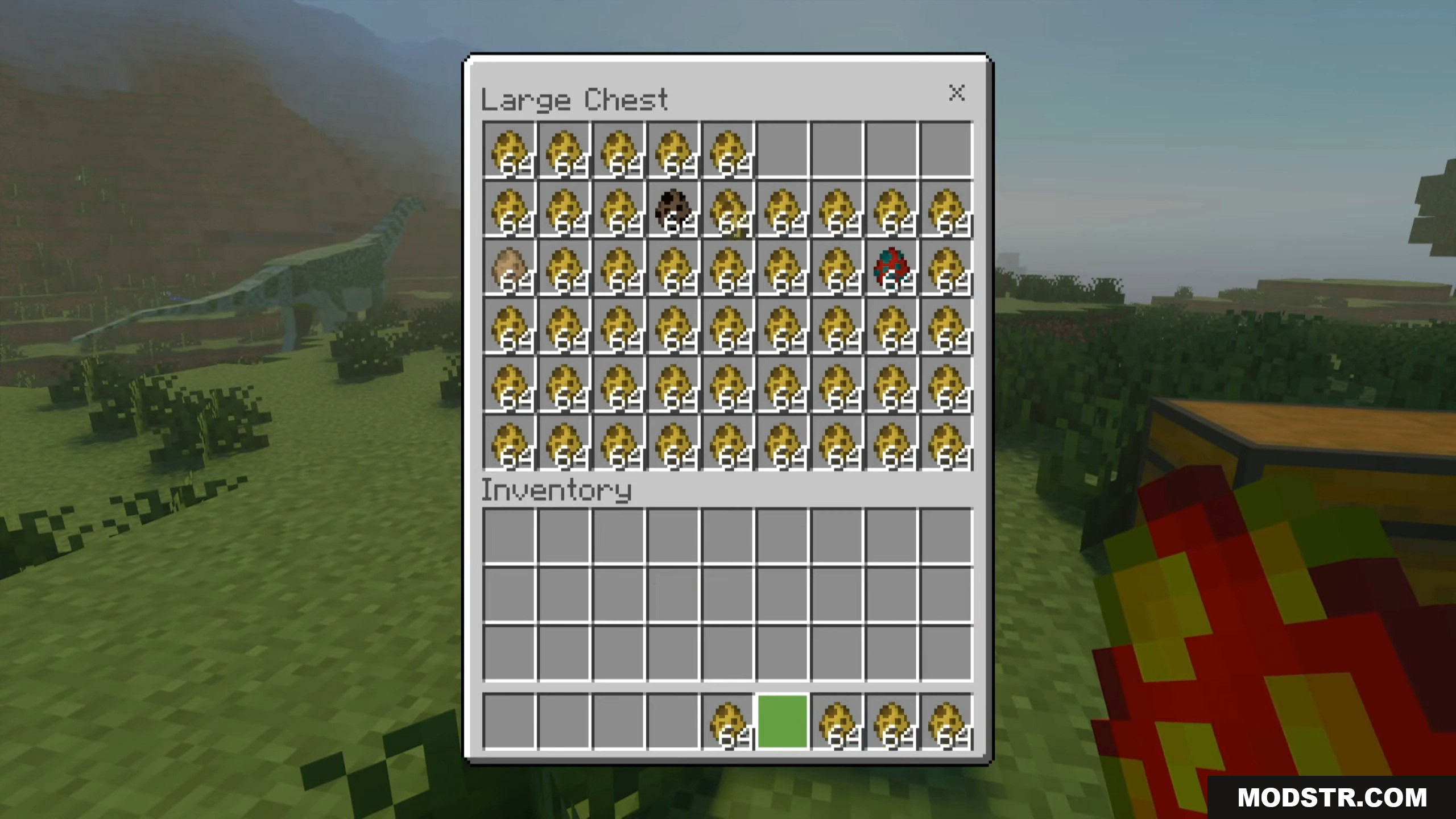 Mesozoic Biology Addon Screenshot 4 Large chest inventory filled with many different dinosaur species spawn eggs