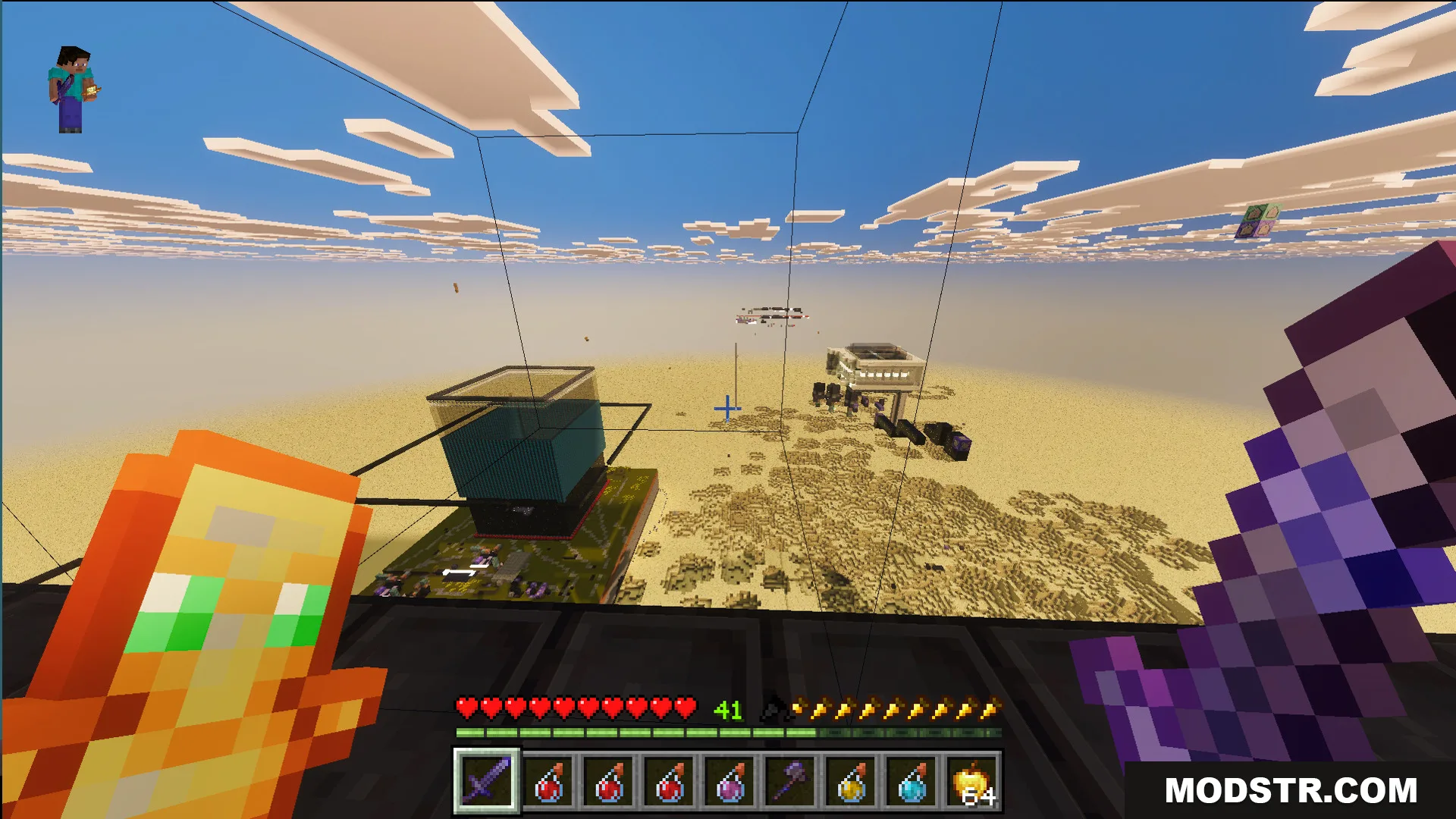 Modern Kit Pvp Practice Map Screenshot 2 Elevated view of a desert battle arena with structures and a glass enclosure