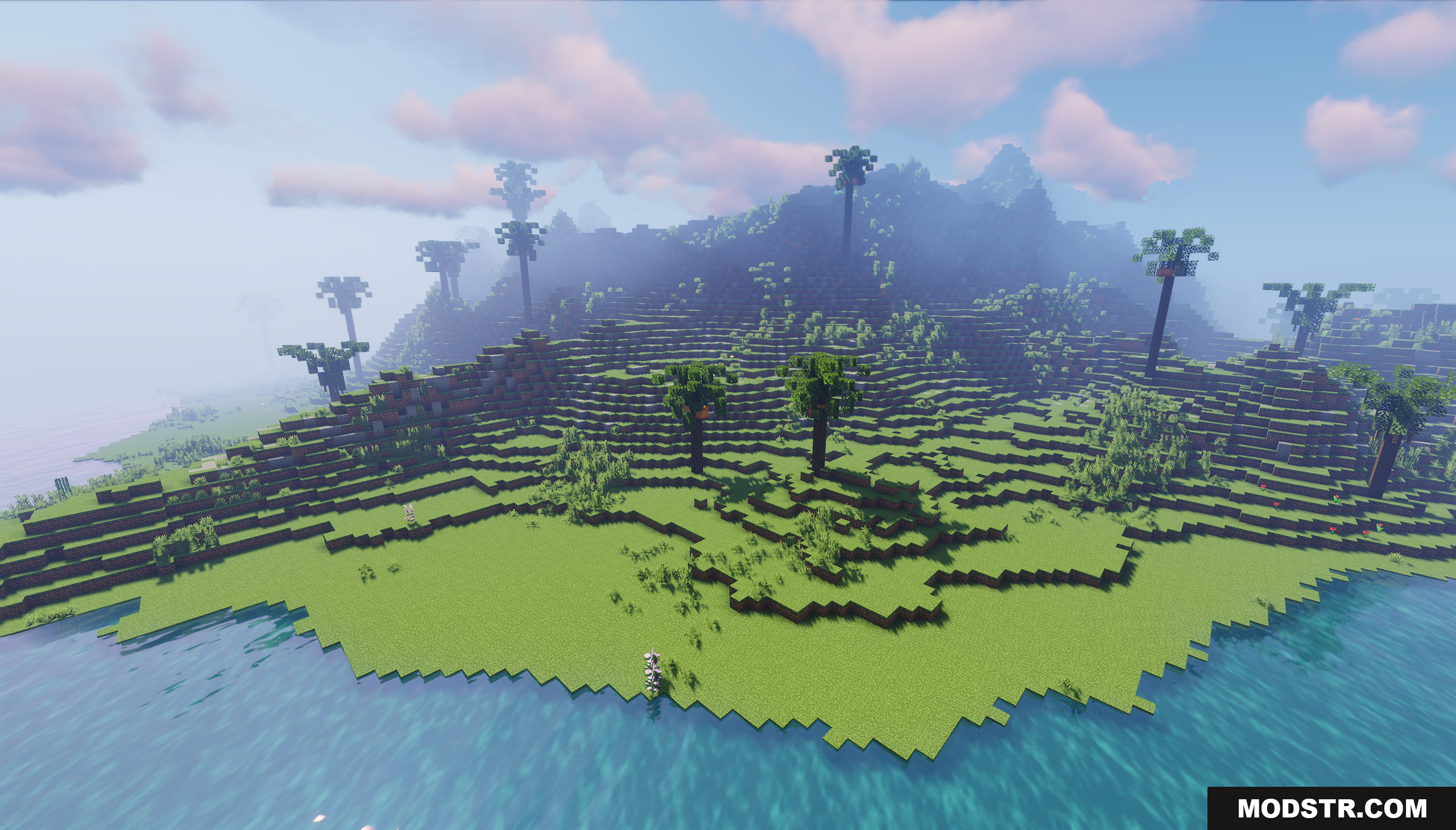 Natural landscape of the island with hills and palm trees