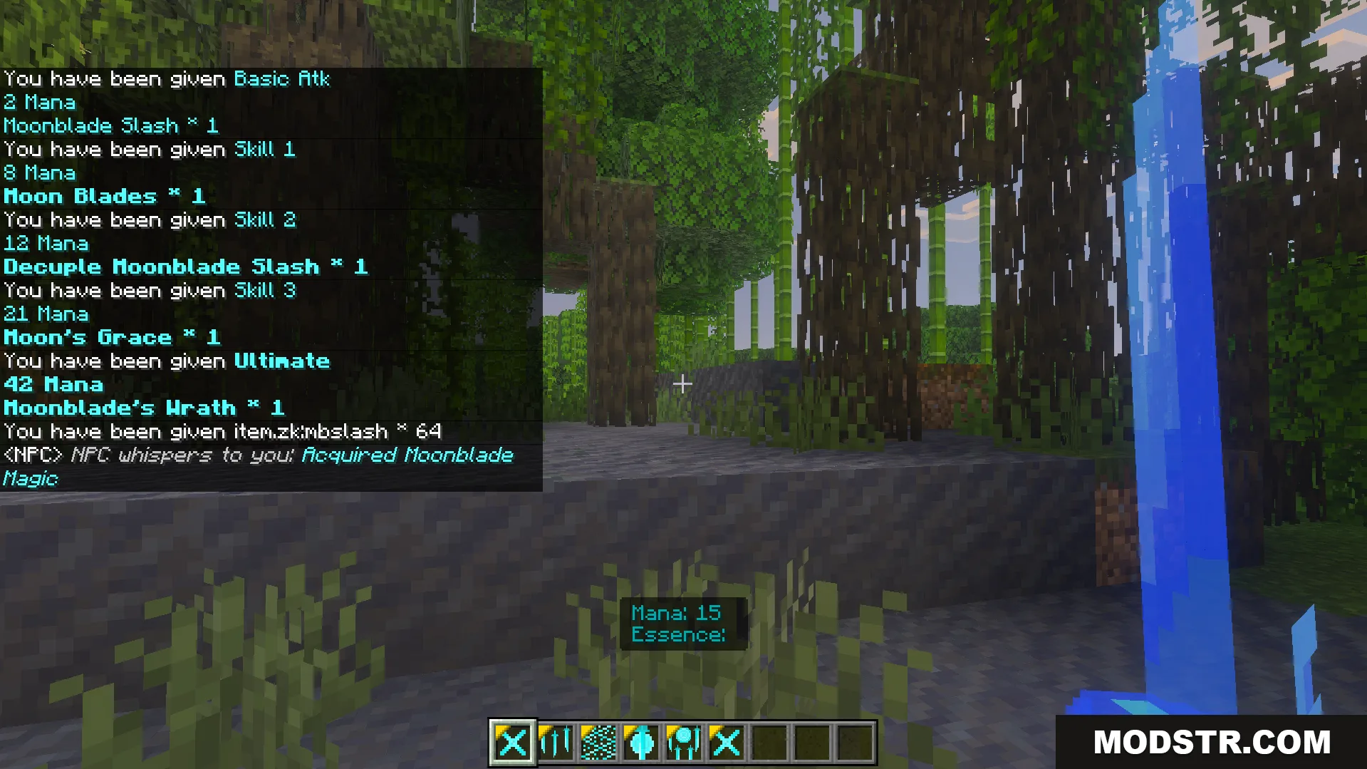 Moonblade Magic Addon Screenshot 3 Interface showing acquired magic skills and mana essence for the Moonblade Magic Addon
