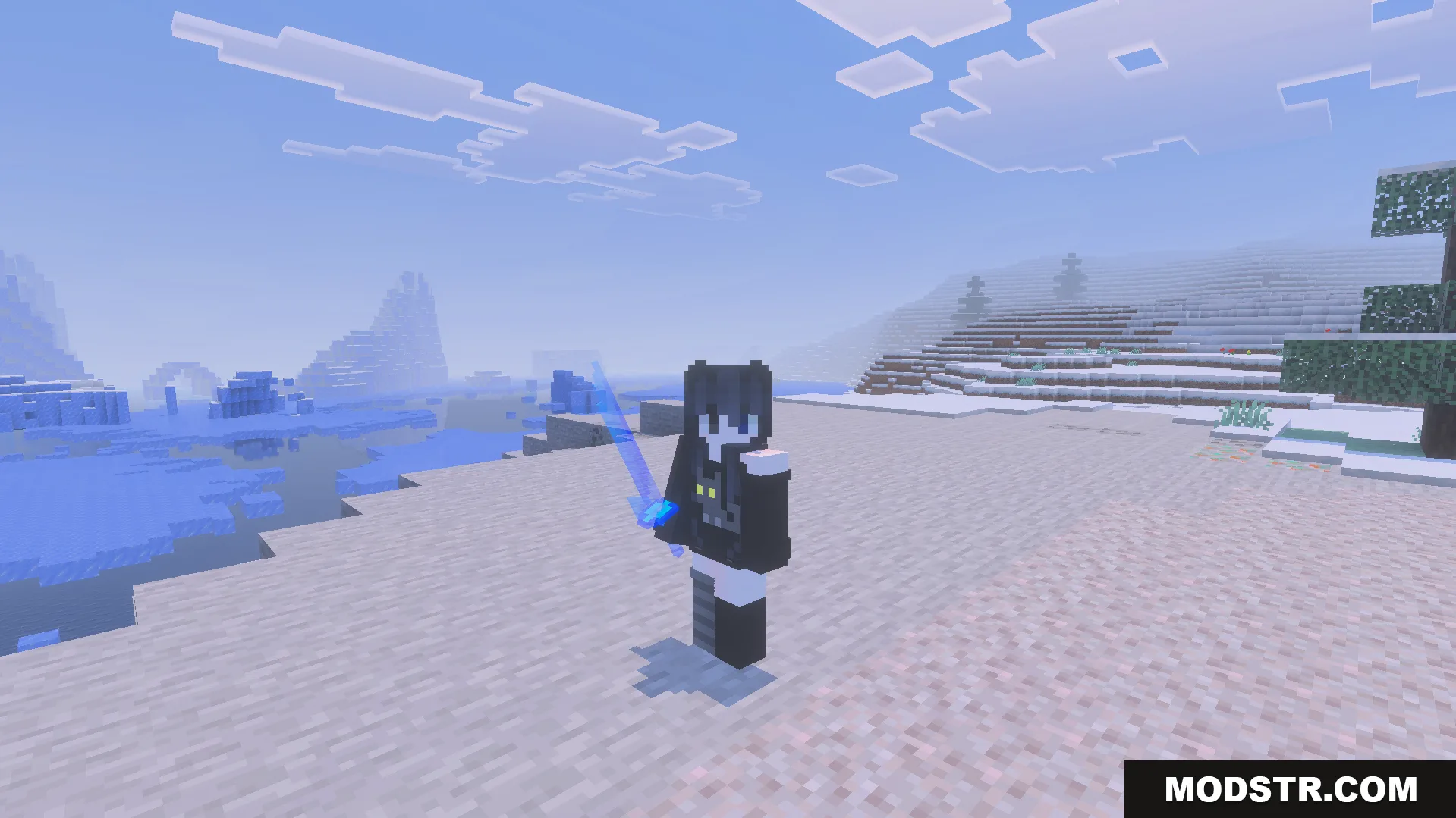 Moonblade Magic Addon Screenshot 5 Player character wielding a glowing blue sword from the Moonblade Magic Addon