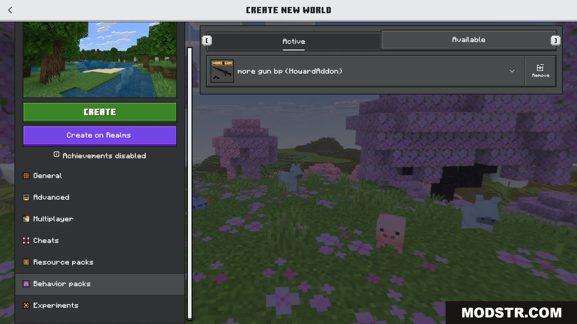 More Gun Classic Addon Screenshot 1 Activating the more gun behavior pack in the minecraft world creation menu
